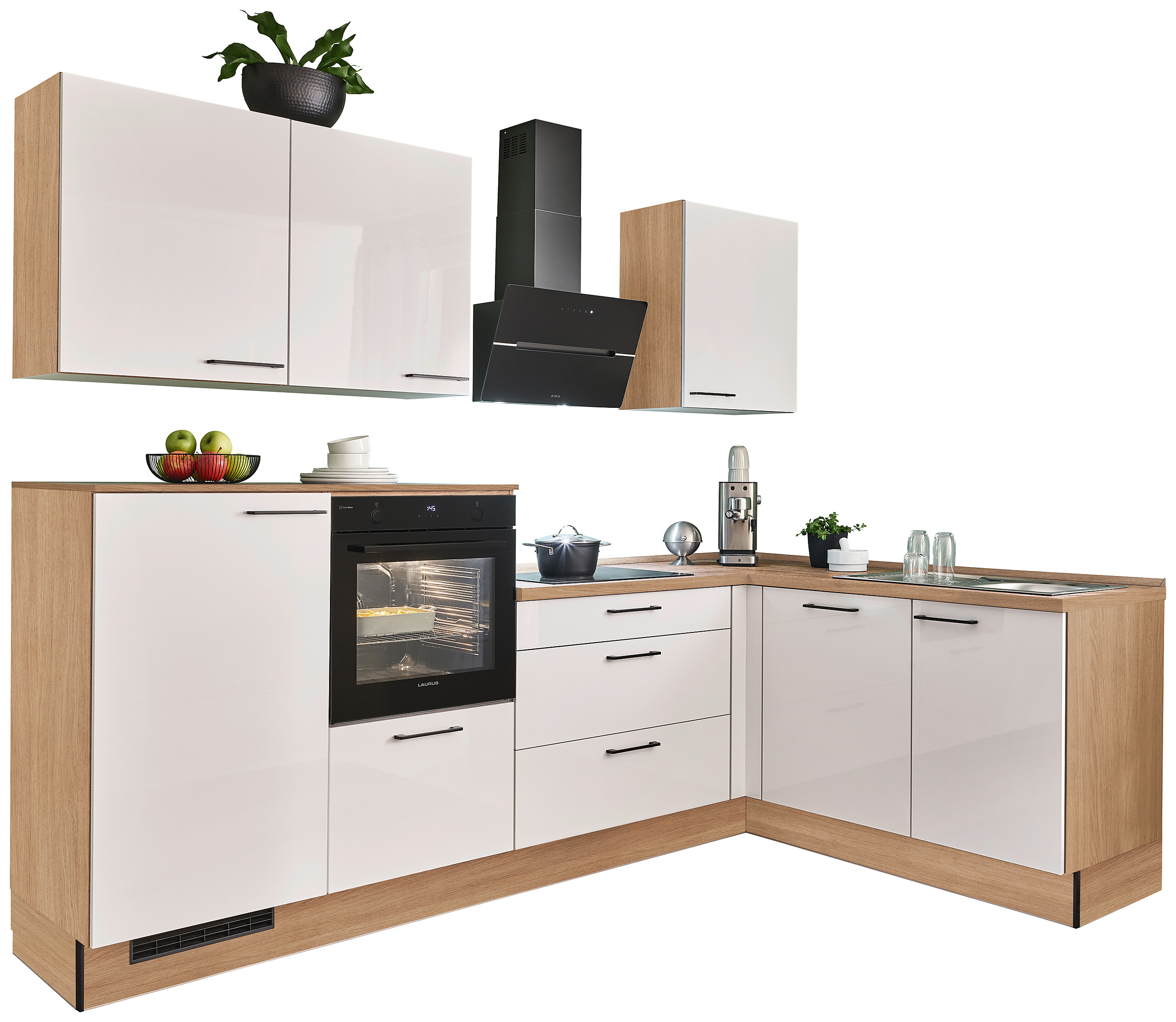 pino Winkelküche PN215 Magnolienweiß Hochglanz B/H/T: ca. 275x220x175 cm