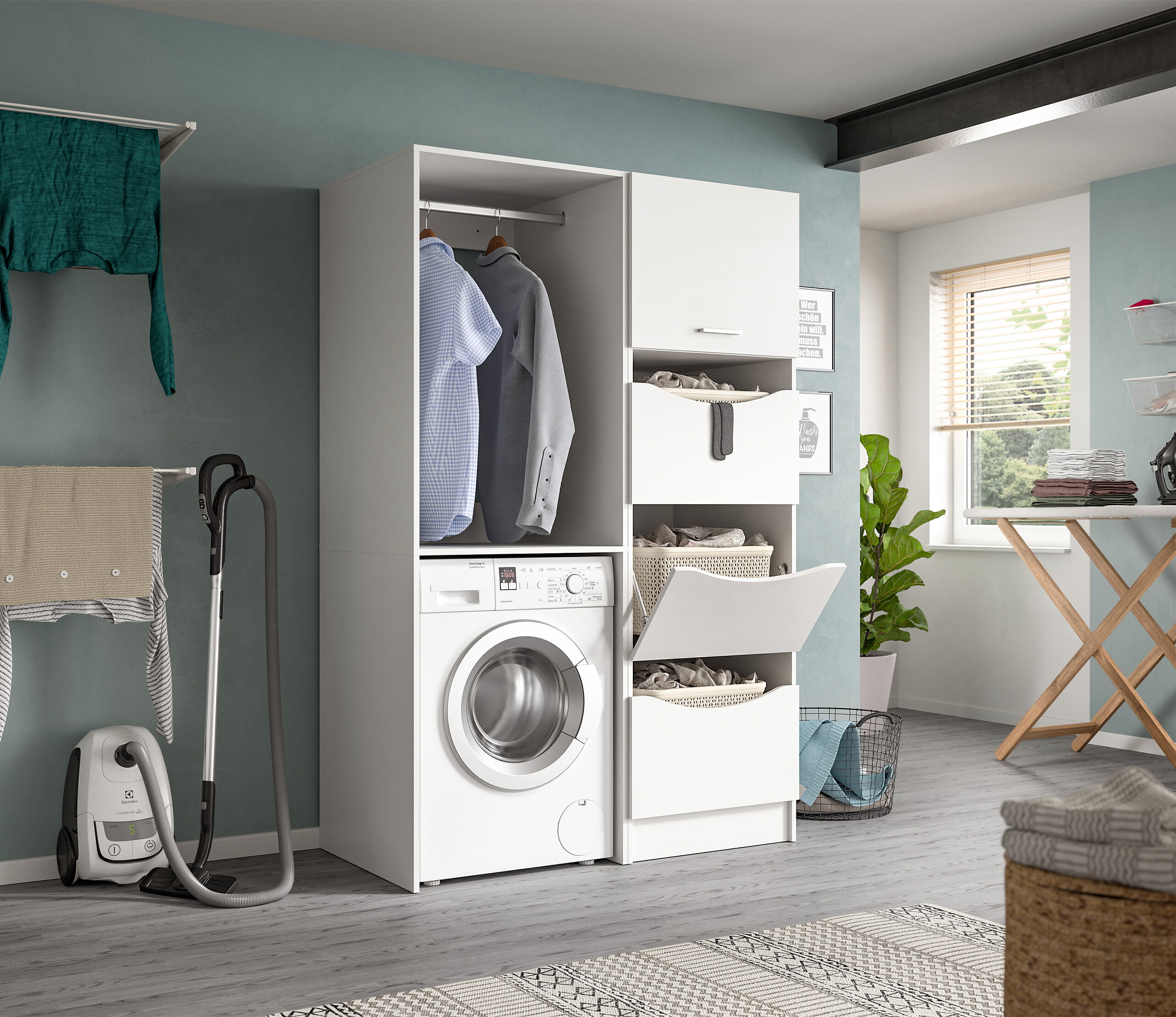 Waschmaschinenumbauschrank Free weiß B/H/T: ca. 66x196x66 cm