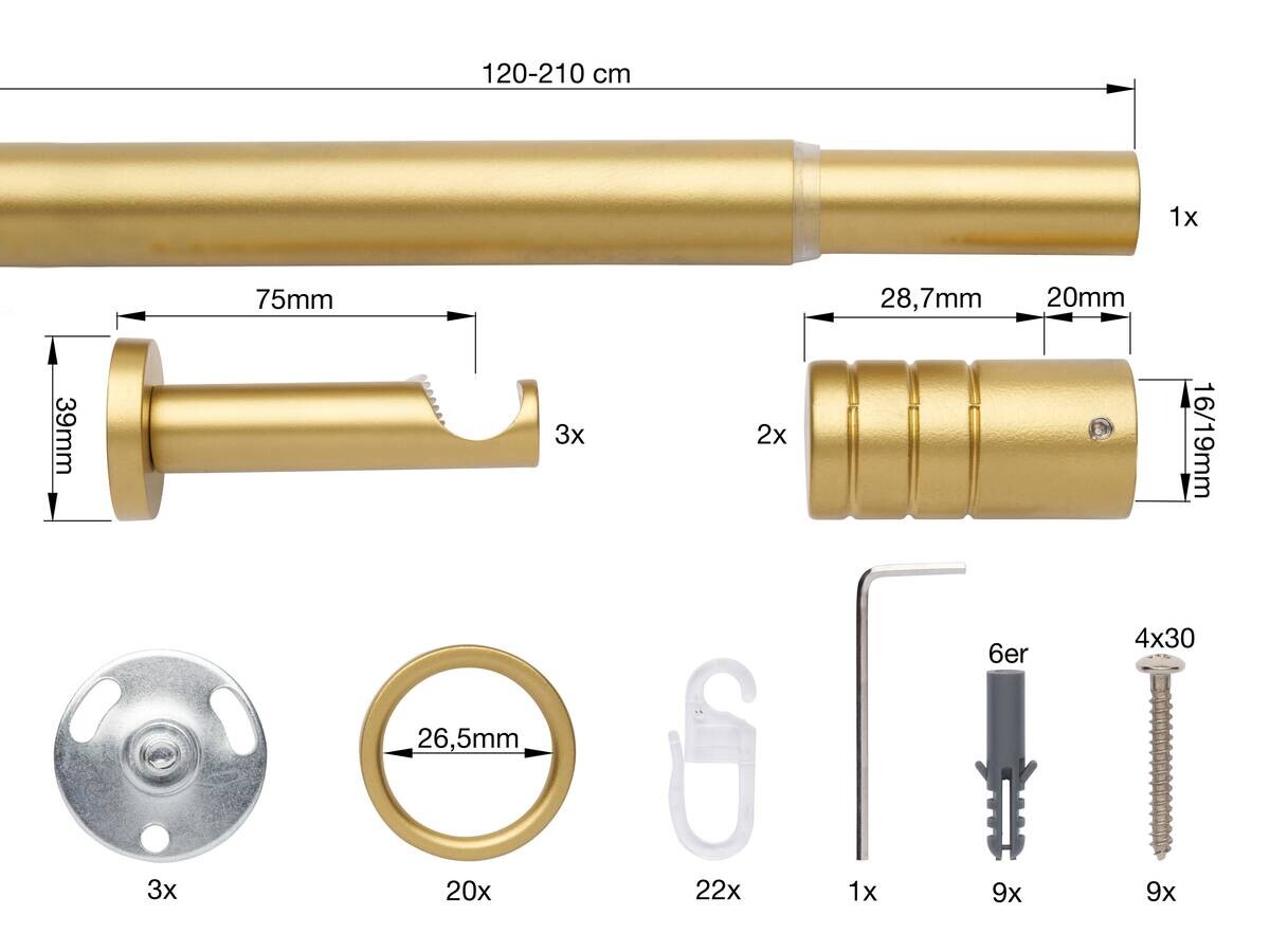 ondeco Stilgarnituren rillcube gold Metall ausziehbar von ca. 120 bis 210 cm 1.0 Läufe