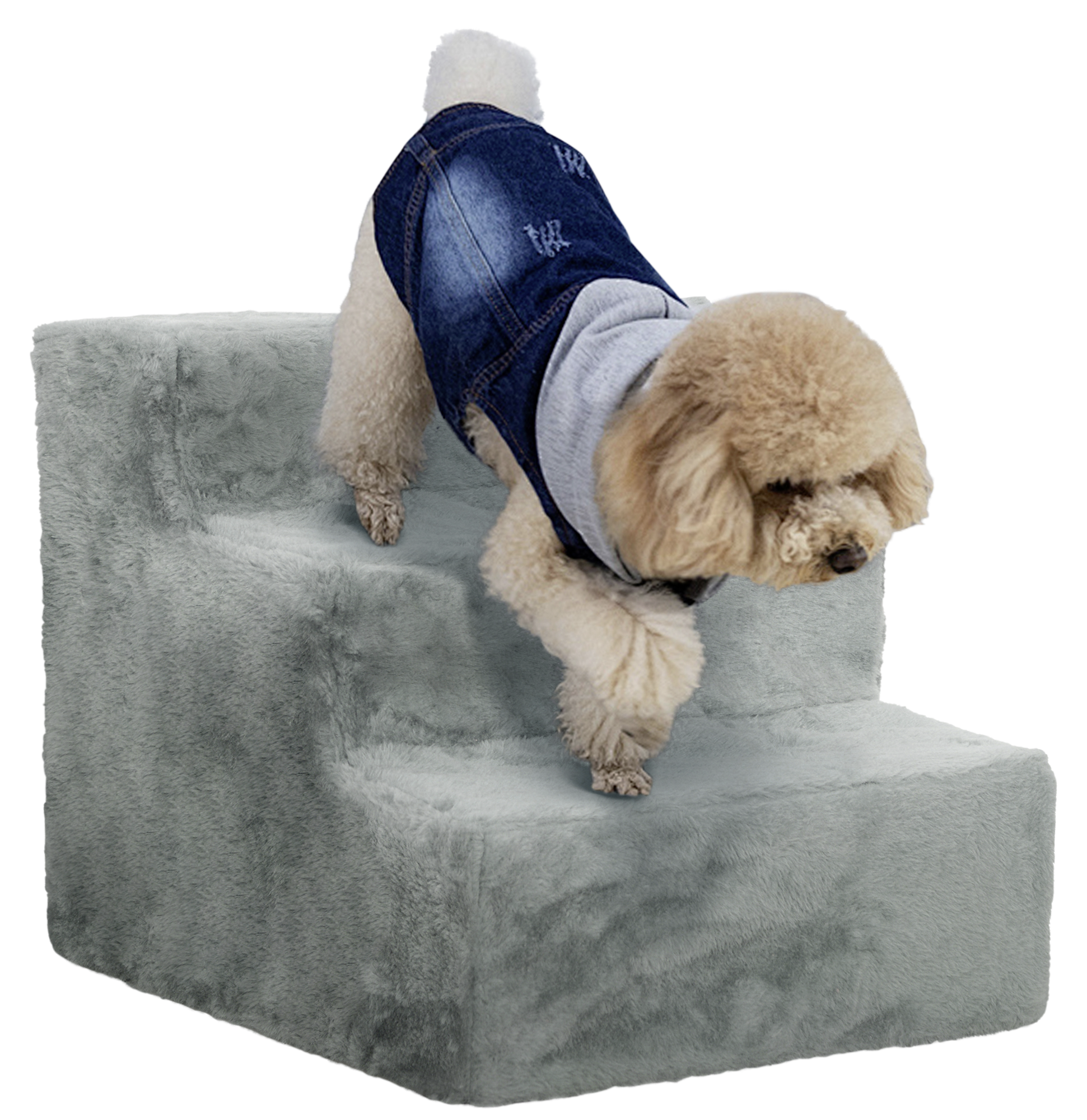 PawHut Haustiertreppe hellgrau Plüsch B/H/L: ca. 35x35x46 cm