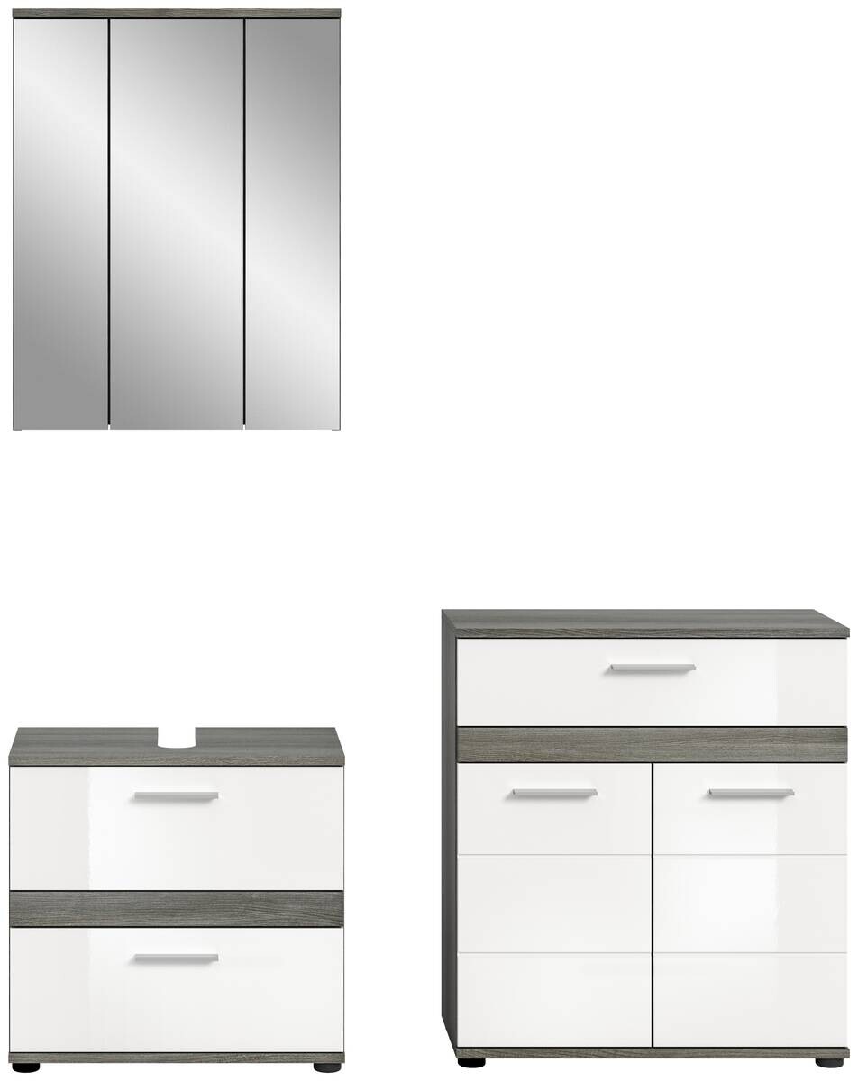 Badezimmer-Set BLAKE Rauchsilber Nachbildung weiß Hochglanz B/H/T: ca. 146x191x34 cm