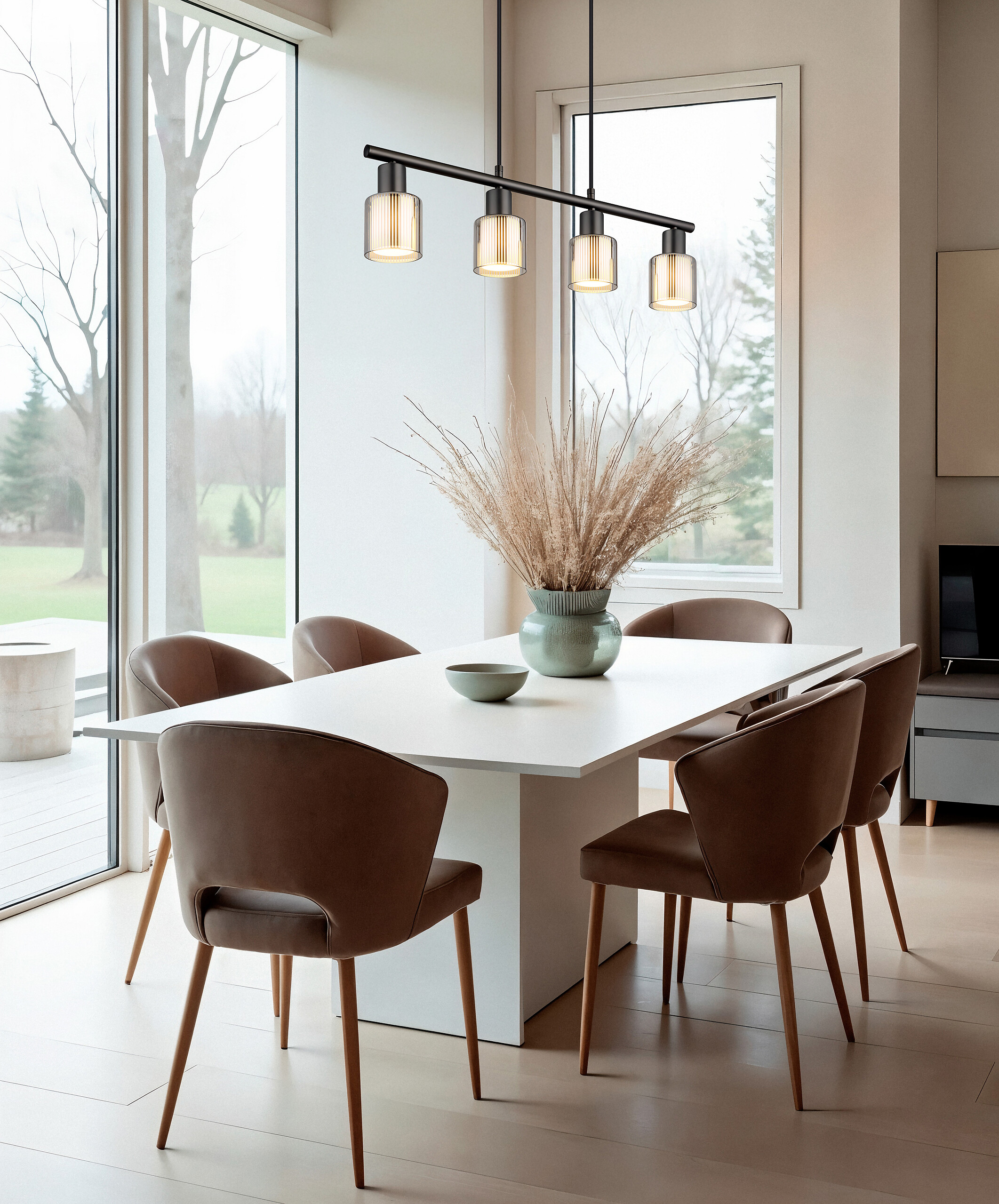 GLOBO Hängeleuchte schwarz Chrom Metall Glas B/H/L: ca. 11,5x64x14 cm E14 4 Brennstellen