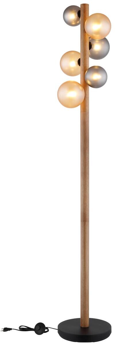GLOBO LED-Stehleuchte dunkelbraun Rauch amber Holz Glas Metall H/D: ca. 150x29 cm 6 Brennstellen
