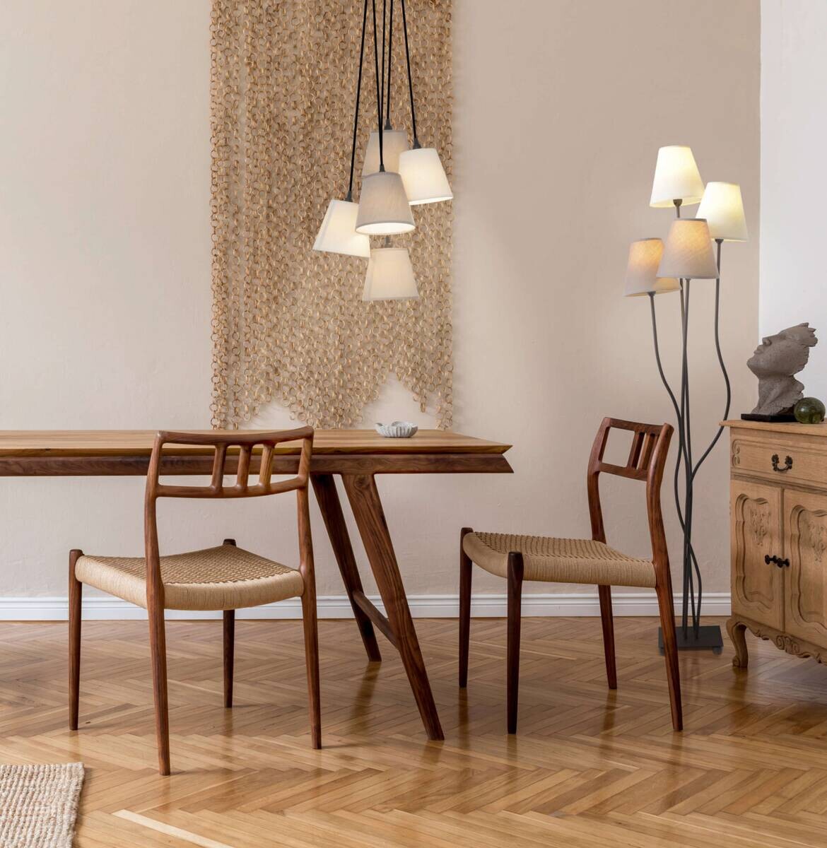 Näve Leuchten Stehleuchte 2040911 braun Metall Textil B/H/T: ca. 34x138x43 cm 4 Brennstellen