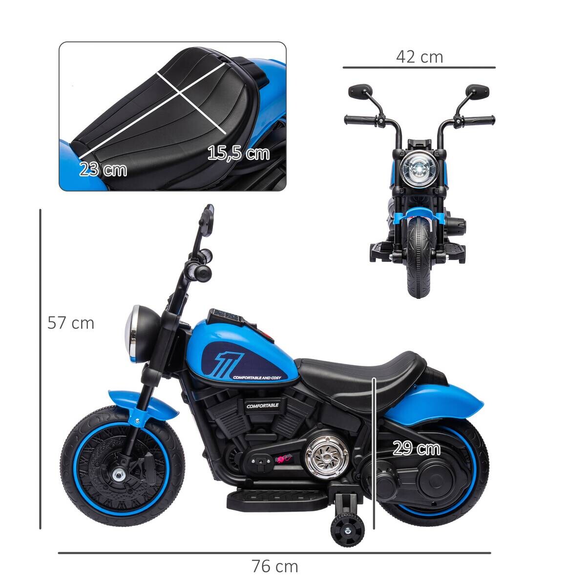 HOMCOM Kinder-Elektromotorrad schwarz B/H/L: ca. 42x57x76 cm