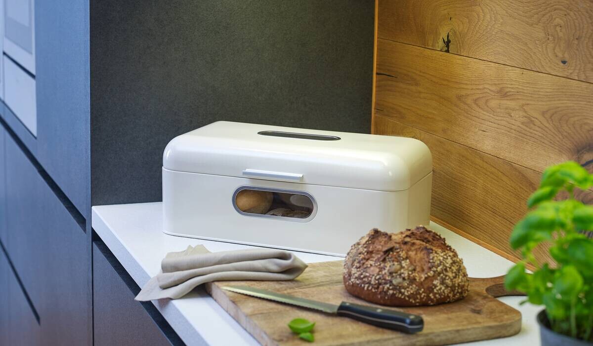 ECHTWERK Brotkasten Retro creme Metall B/H/L: ca. 23,8x17x42,5 cm