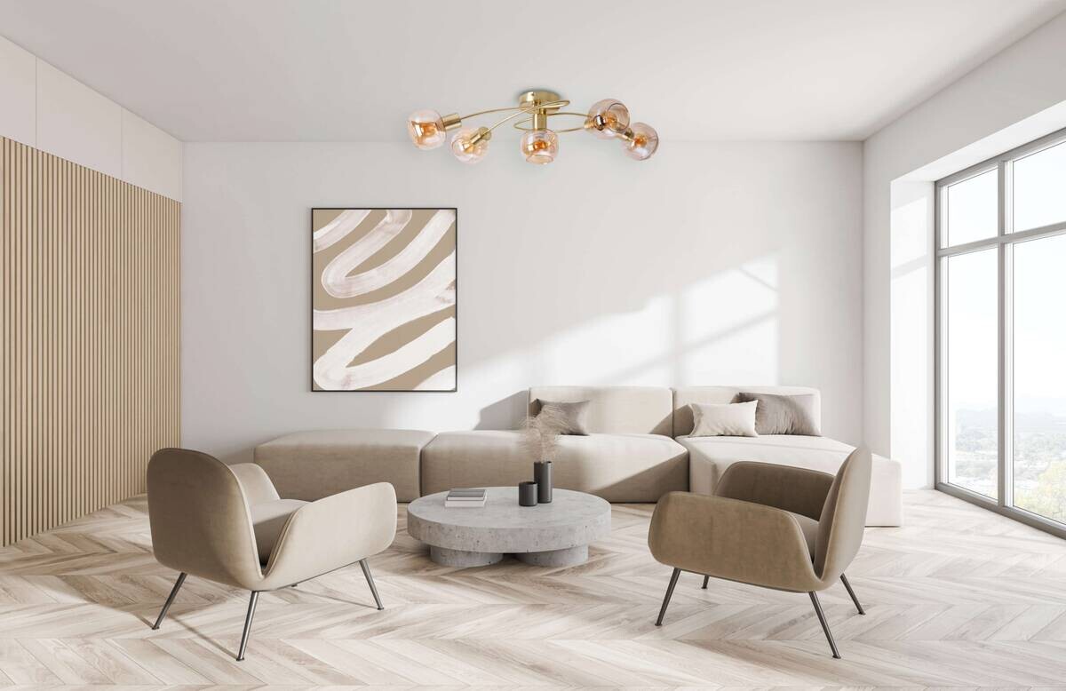 Näve Leuchten Spotleuchte 1390145 messing Metall Glas B/H/T: ca. 36x21x61 cm E14 5 Brennstellen