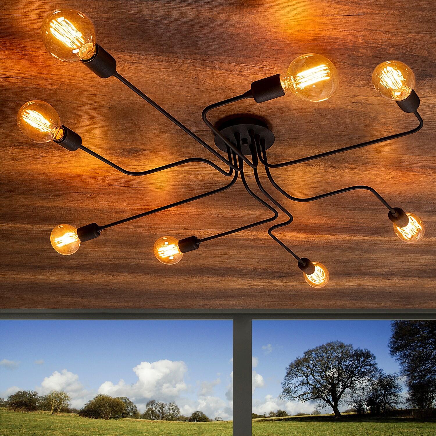 Opviq Deckenleuchte Truva schwarz B/H/T/L/D: ca. 140x15x140x140x140 cm E27 8 Brennstellen