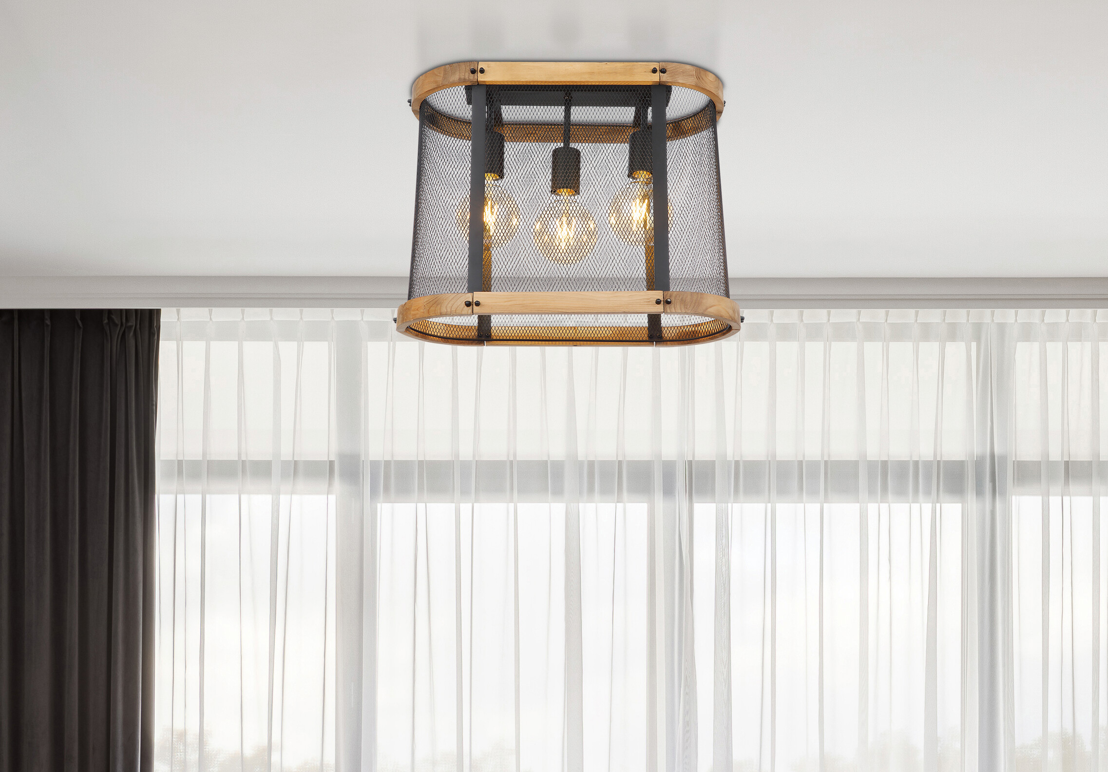 GLOBO Deckenleuchte 15661D Jeanie schwarz dunkelbraun Metall Holz B/H/T: ca. 45x38x20 cm E27 3 Brennstellen