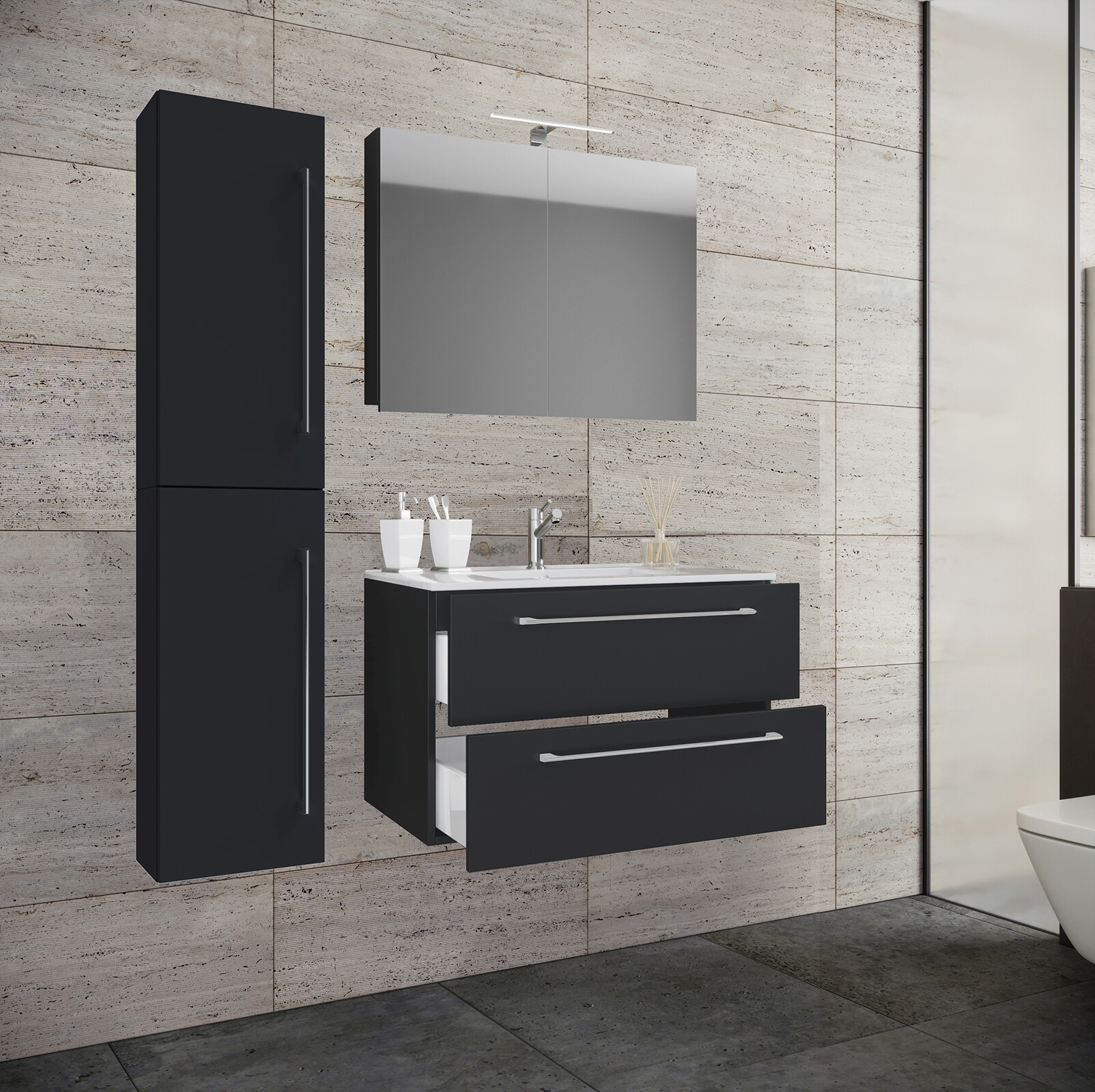 Waschplatz 4tlg-Badinos schwarz B/H/T: ca. 81x52x46 cm