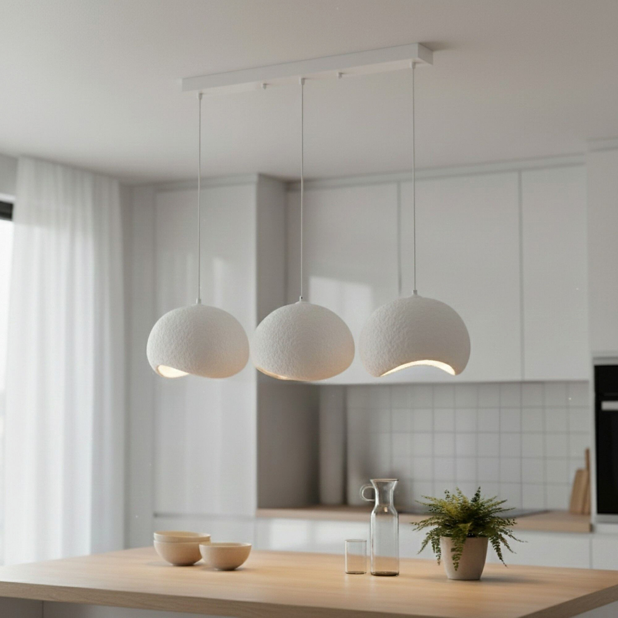 Opviq Pendelleuchte Yontu-15853-A weiß Metall Polyester-Mischgewebe B/H/L: ca. 29x120x34 cm E27 3 Brennstellen