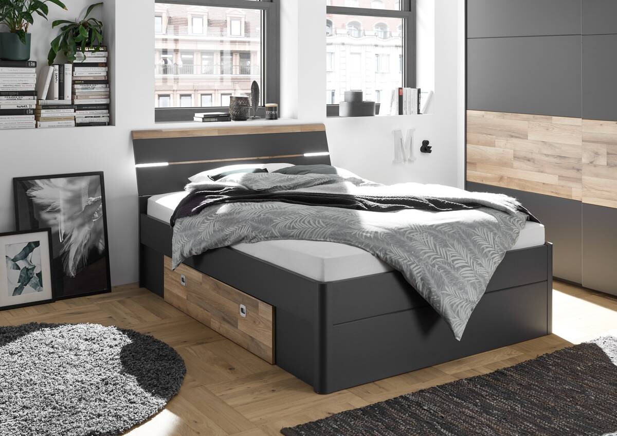 Bett Mars Graphit Montana Oak Nachbildung Liegefläche B/L: ca. 140x200 cm