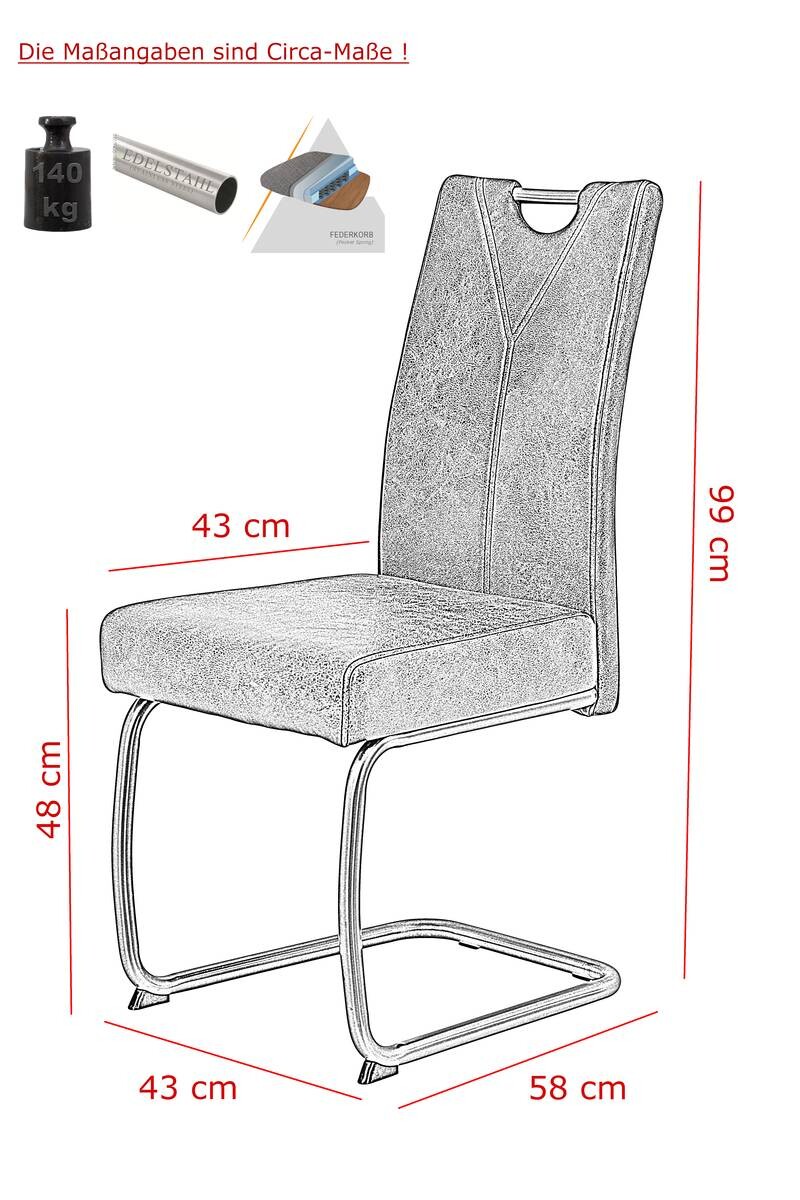 Schwingstuhl Sophie 2er Set anthrazit Vintage Microfaser B/H/T: ca. 43x99x58 cm
