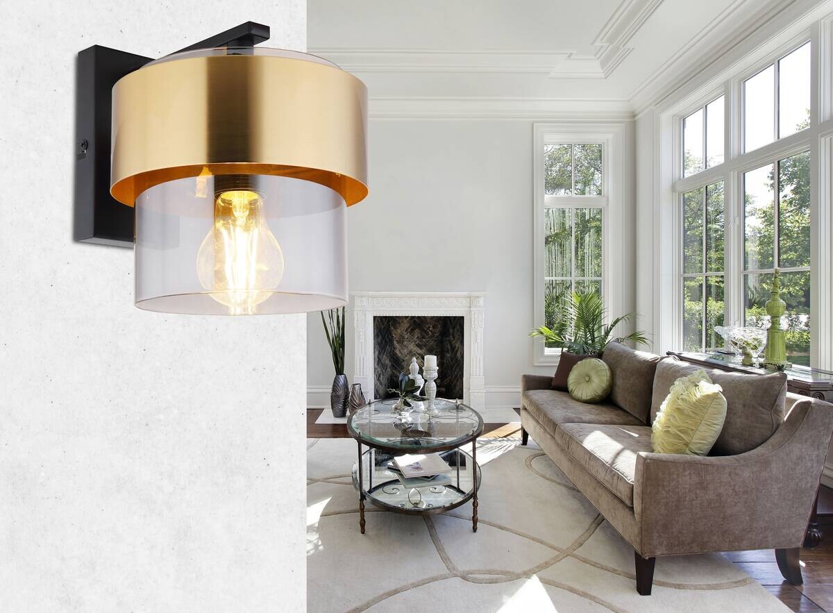 GLOBO Wandleuchte schwarz messing Metall B/H: ca. 18x21,5 cm E27 1 Brennstellen