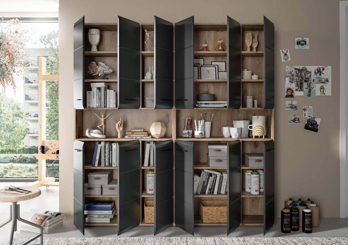 Badezimmer-Set Ice Nox Oak Nachbildung schwarz matt B/H/T: ca. 180x185x30 cm