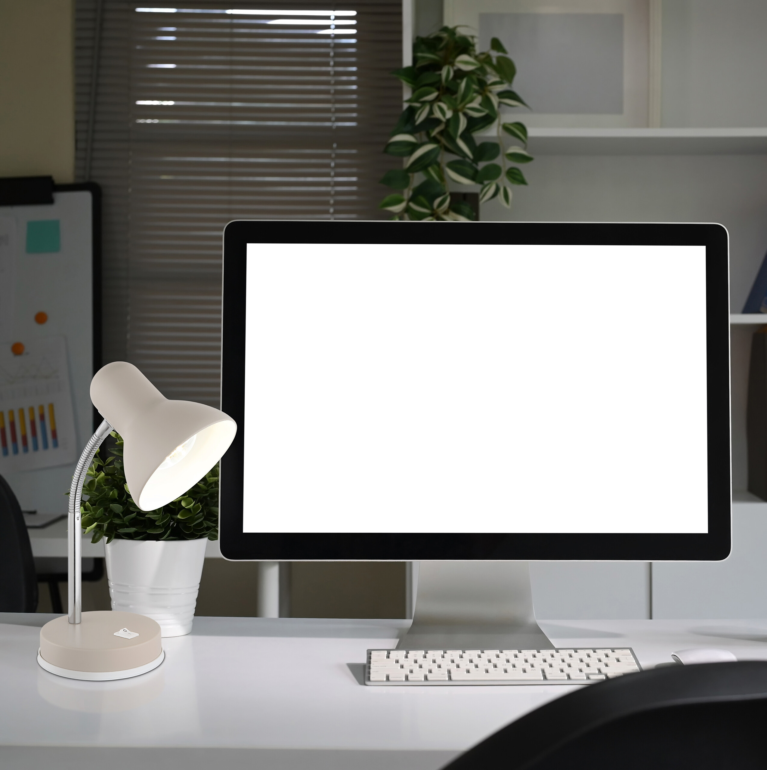 GLOBO Tischleuchte sand Chrom Metall Kunststoff B/H/L: ca. 21,5x12,5x35 cm E27 1 Brennstellen