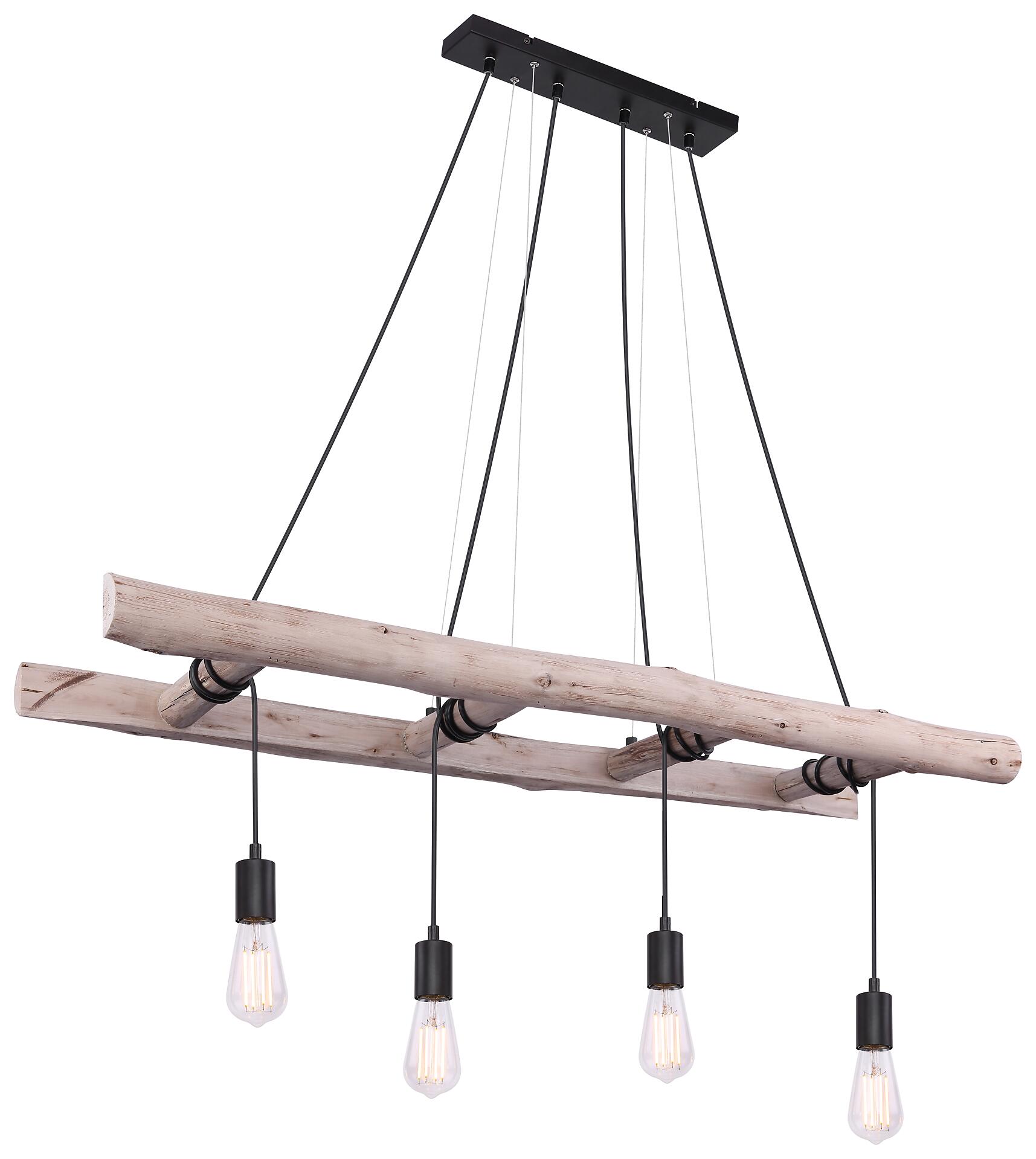 GLOBO Pendelleuchte 15348-4 natur Holz Metall B/H/L: ca. 30x192x115 cm E27 4 Brennstellen