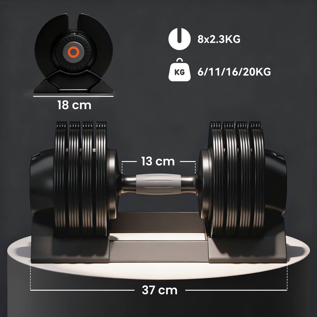 SPORTNOW Hanteln schwarz Kunststoff B/H/L: ca. 18x18x37 cm