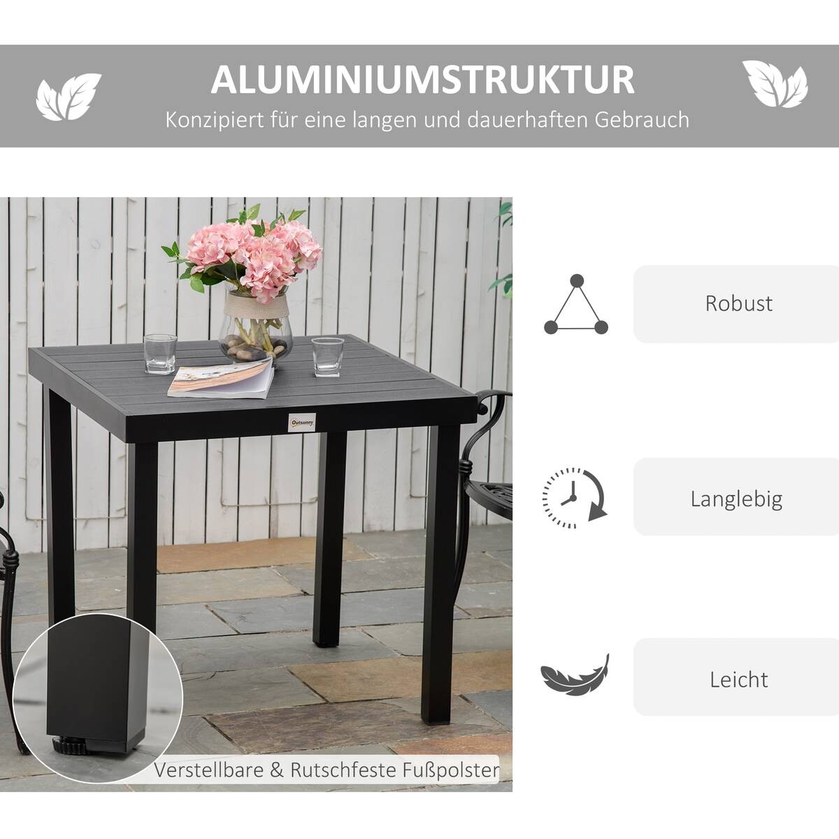 Outsunny Gartentisch schwarz Aluminium B/H/L: ca. 80x74x80 cm
