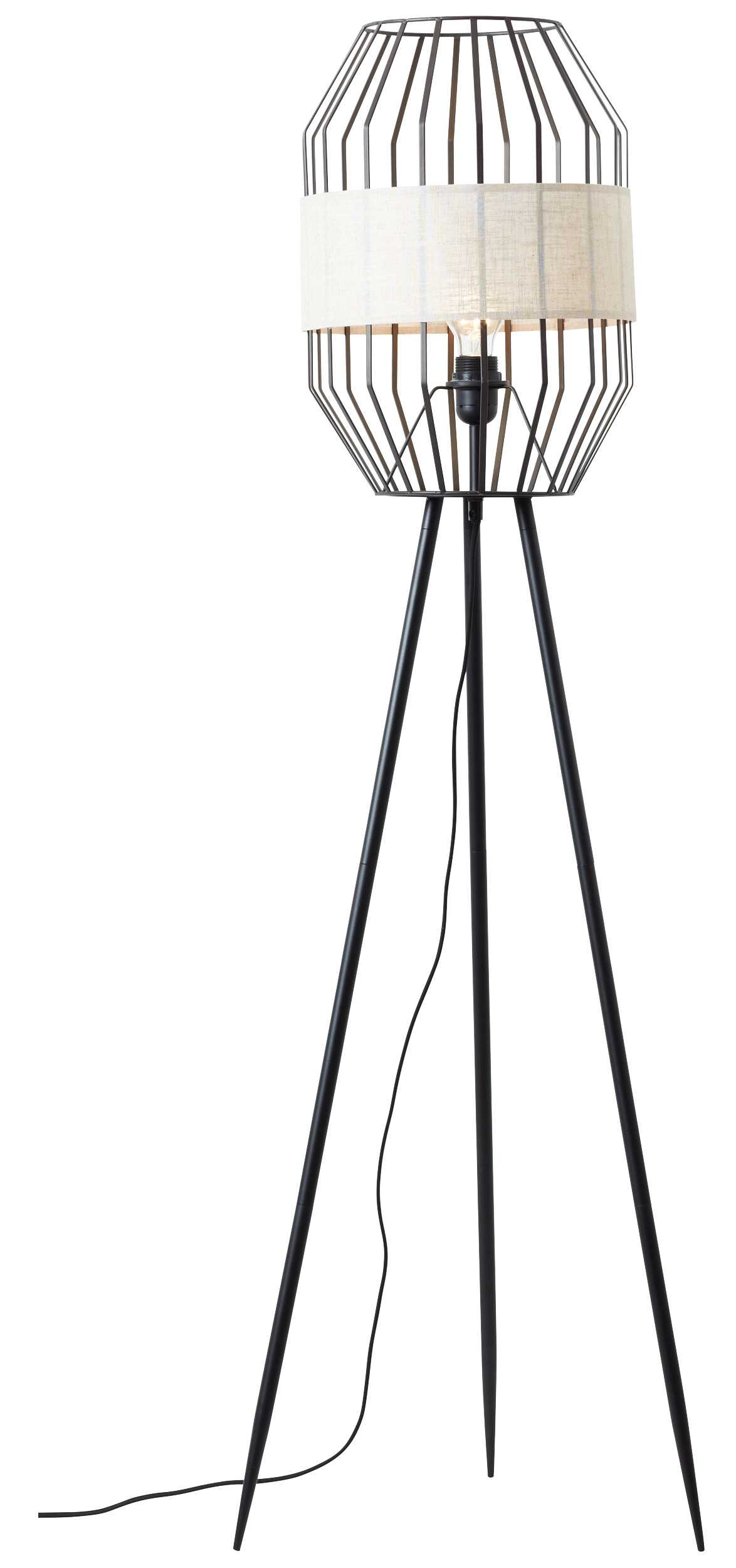 Brilliant Stehleuchte Slope 93132/76 schwarz natur Metall Textil H/D: ca. 134x45 cm E27 1 Brennstellen