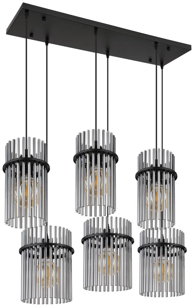 GLOBO Pendelleuchte mattschwarz Rauch schwarz Glas Metall B/H: ca. 92,5x125 cm E27 6 Brennstellen