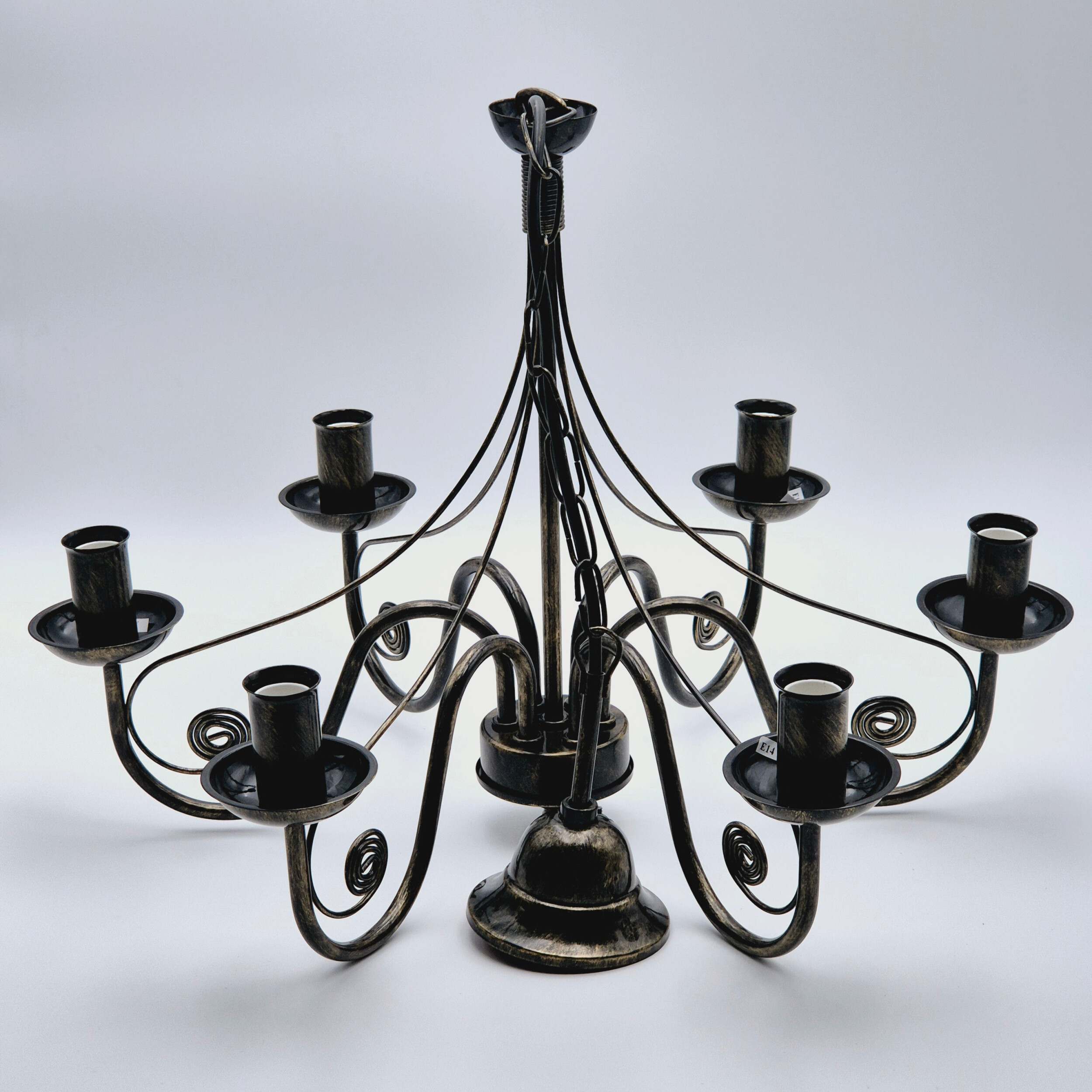 Lamkur Kronleuchter Donato schwarz Stahl B/H/L: ca. 57x72x57 cm E14 6 Brennstellen