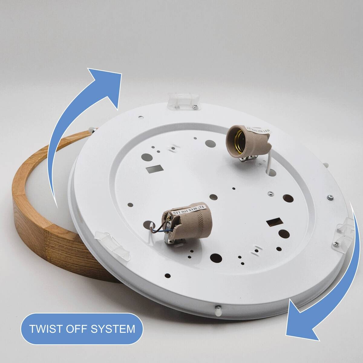 Lamkur Deckenleuchte Anello Eiche Glas Holz H/L: ca. 8x37 cm E27 2 Brennstellen