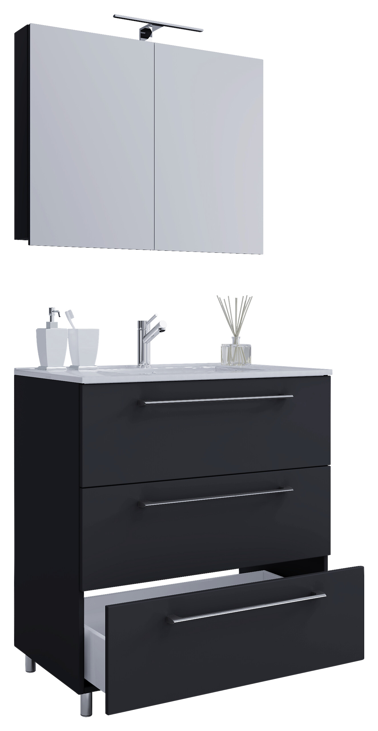 Waschplatz 3tlg-Schubo schwarz B/H/T: ca. 60x86x46 cm