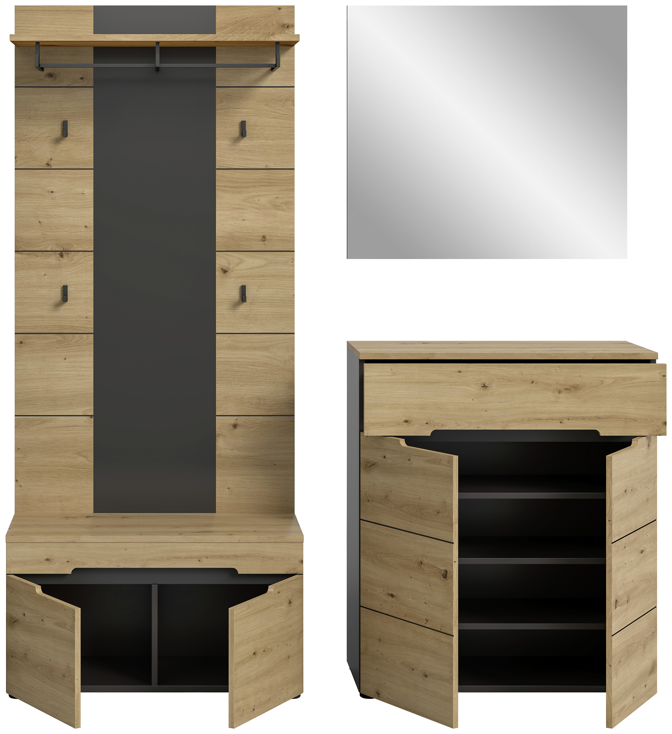 Garderobe Canu basaltgrau Nachbildung Artisan Nachbildung B/H/T: ca. 175x190x37 cm