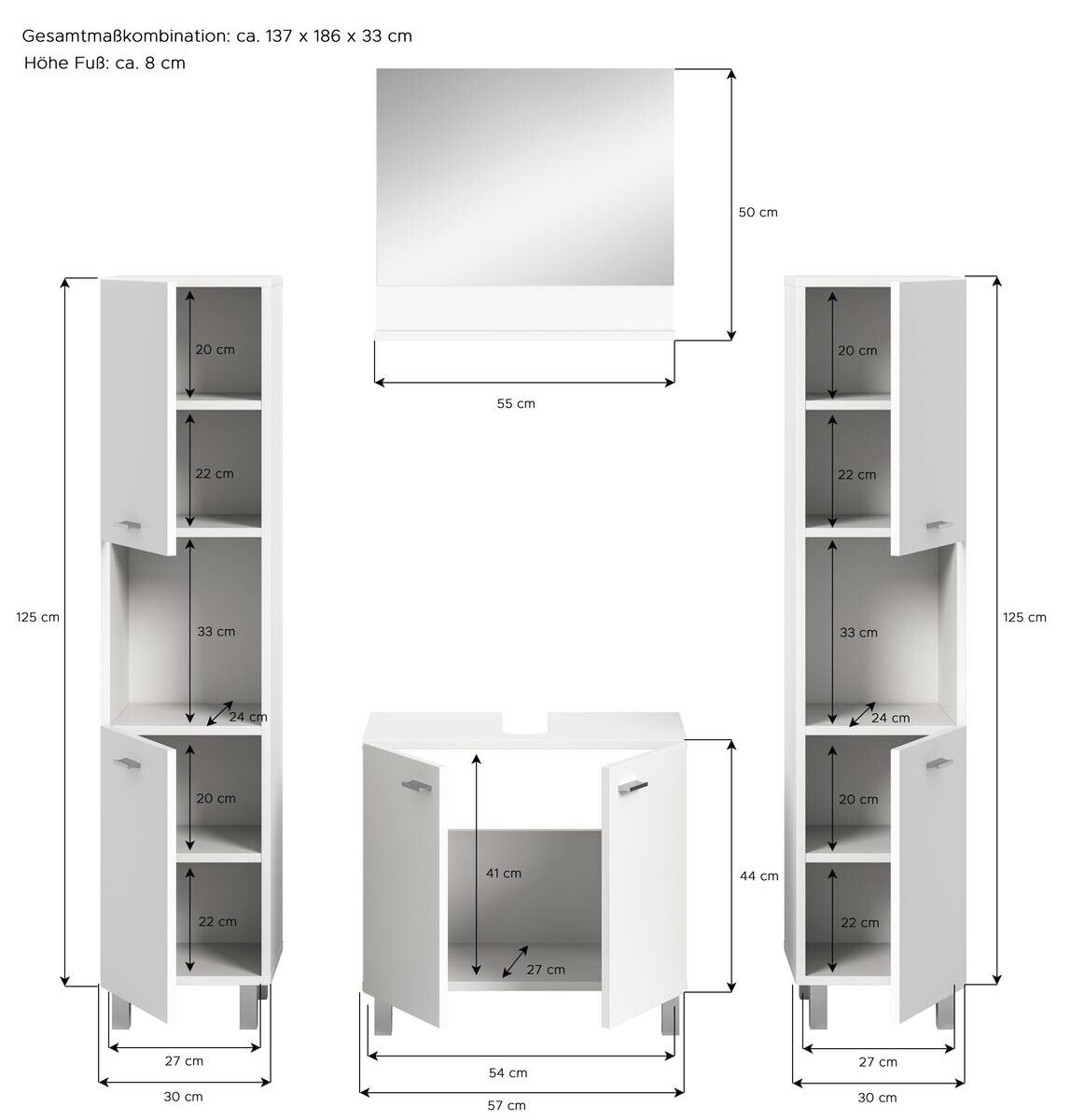 Badezimmer-Set BOSTON weiß B/H/T: ca. 137x186x33 cm