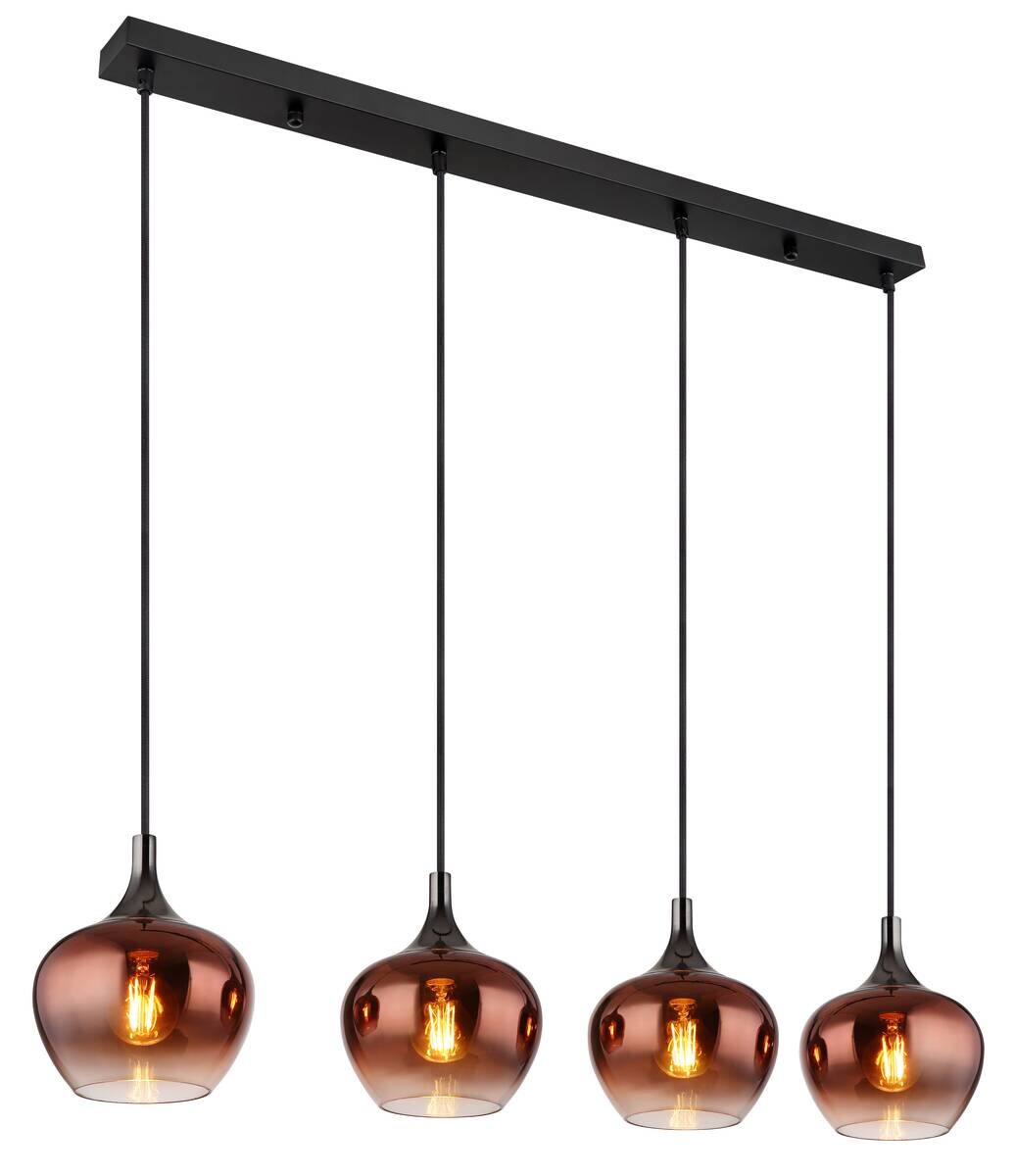 Pendelleuchte Maxy schwarz Metall Glas B/H/L: ca. 18x120x100 cm E27 4 Brennstellen
