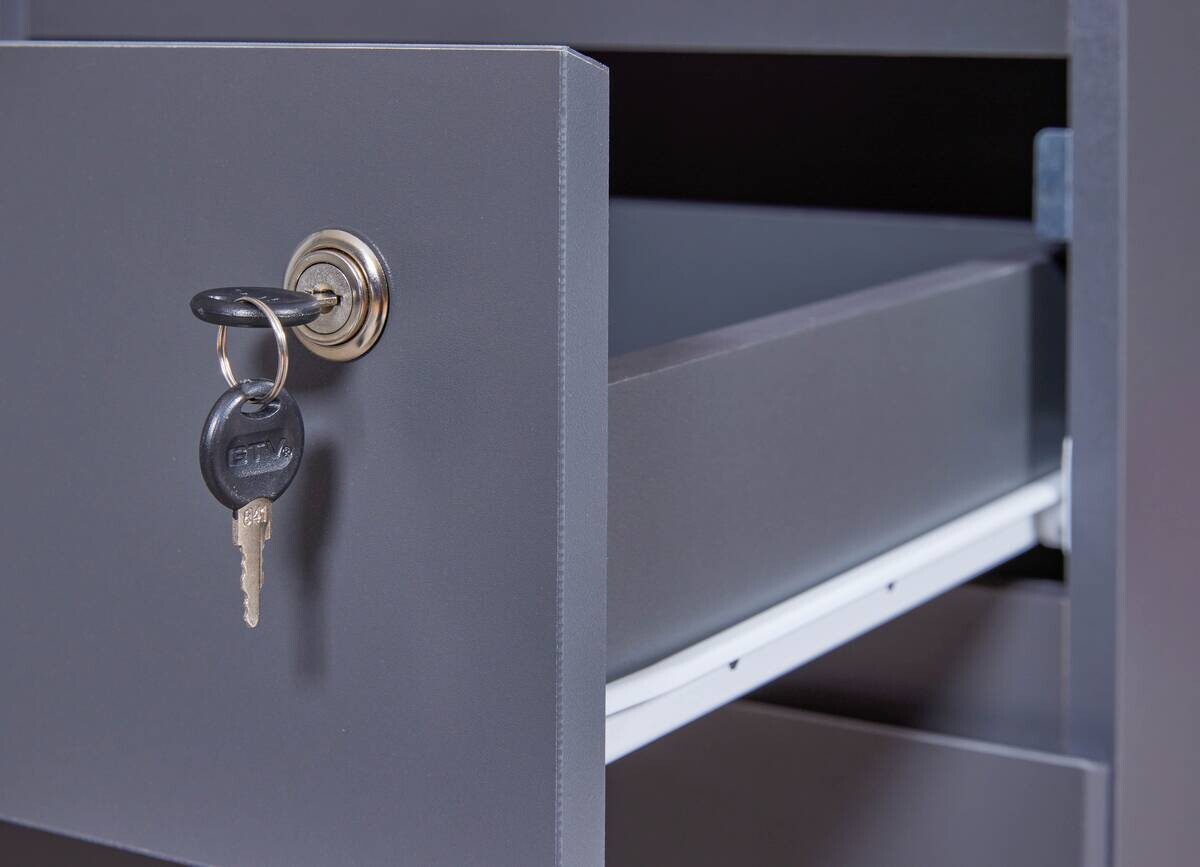 Rollcontainer FILE GUARD anthrazit beschichtet Nachbildung Holz B/H/L: ca. 51,3x76,9x44 cm