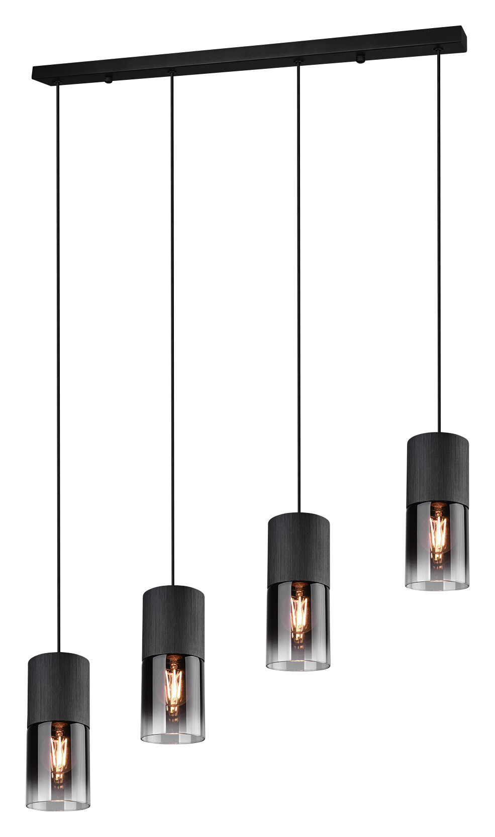 Reality Pendelleuchte Robin schwarz Rauch Metall Glas B/H/D: ca. 81x150x10 cm E27 4 Brennstellen