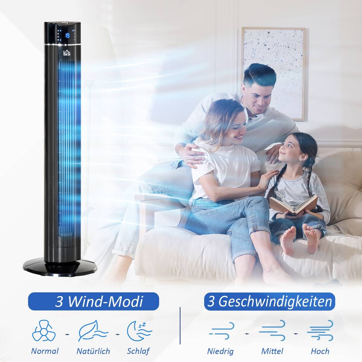 HOMCOM Ventilator schwarz Polypropylen Kunststoff Edelstahl B/H/L: ca. 32x32x106,8 cm