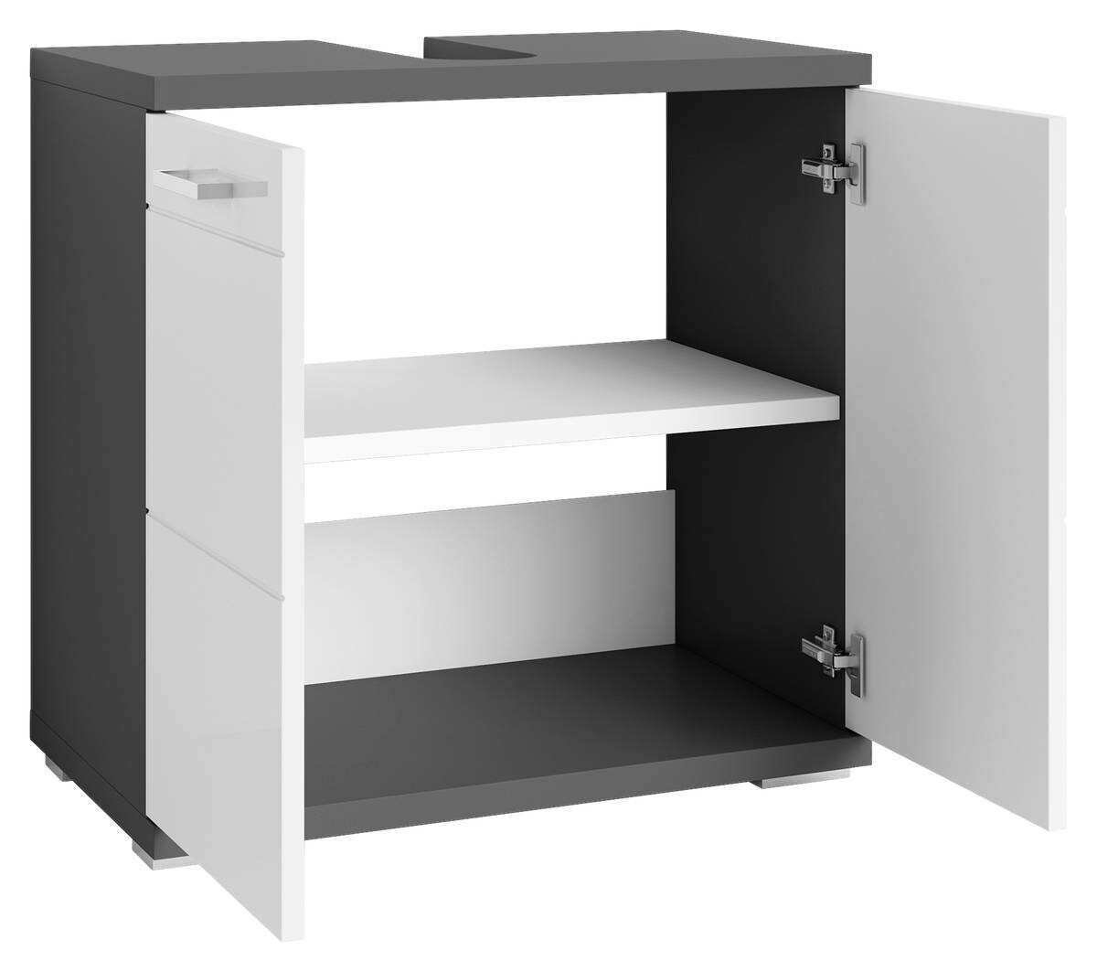 Waschbeckenunterschrank NEBRASKA anthrazit weiß Lack Hochglanz silber Holzwerkstoff Holzwerkstoff Metall B/H/T: ca. 60x59x31,5 cm