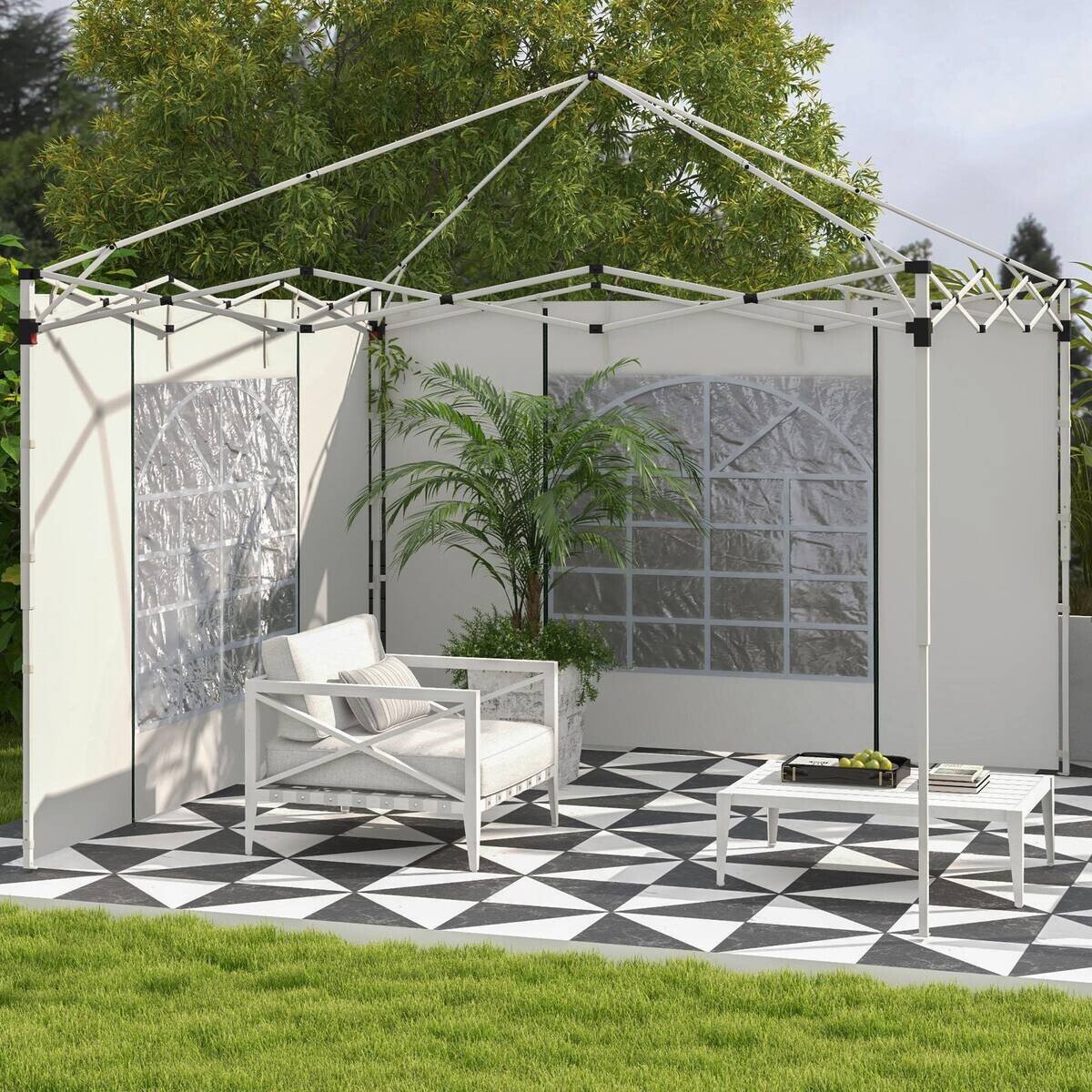 Outsunny Pavillon-Seitenwände weiß Polyester H/L: ca. 195x295 cm