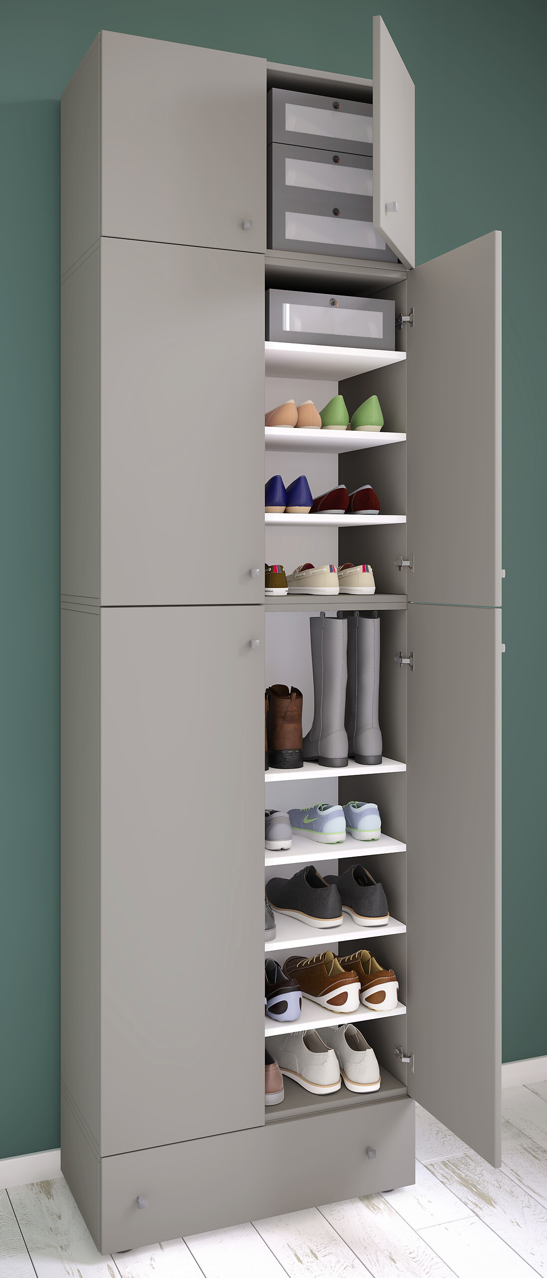 Schuhschrank Lona grau weiß B/H/T: ca. 70x240x39 cm