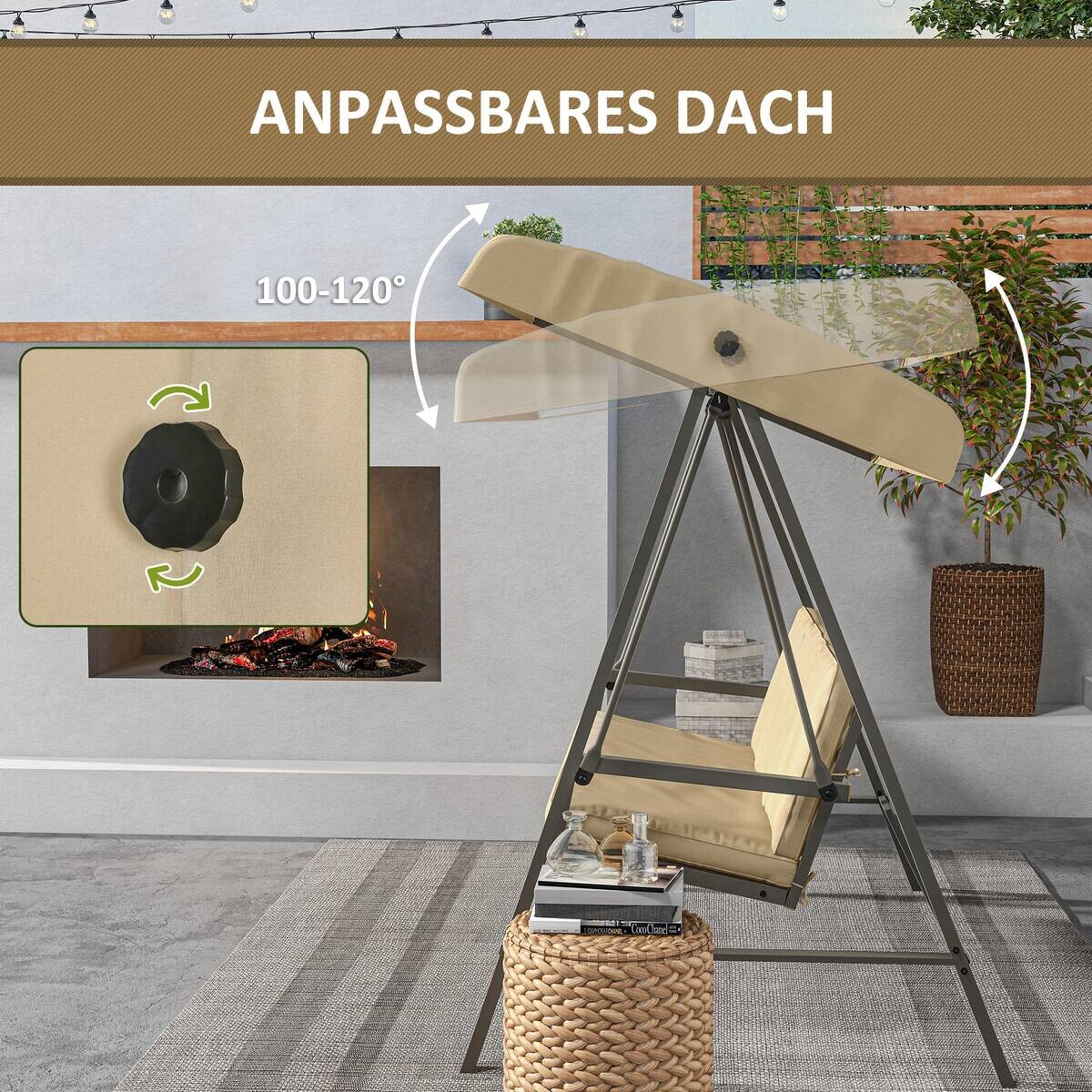 Outsunny Hollywoodschaukel beige Edelstahl B/H/L: ca. 125x200x175 cm