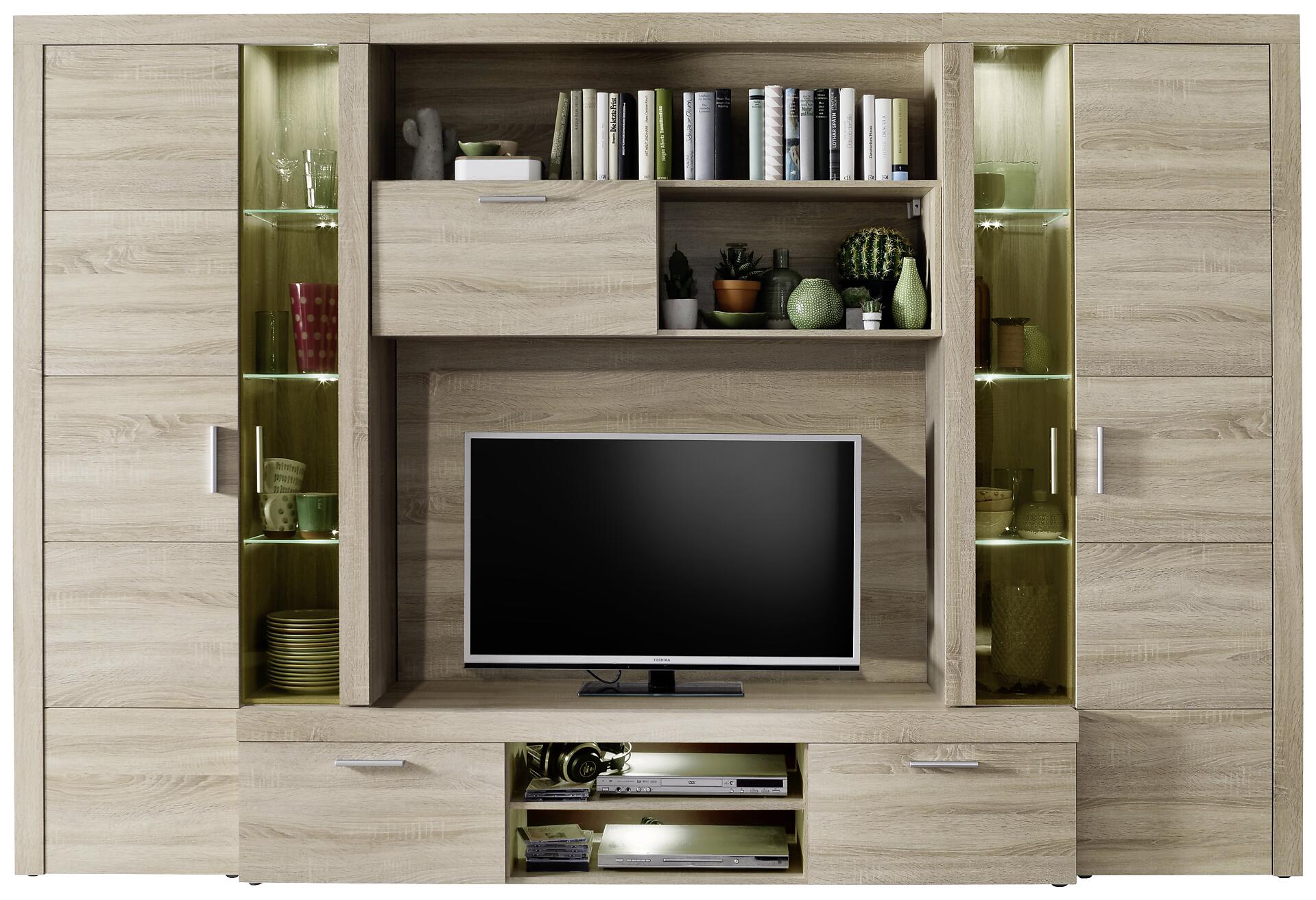 Wohnwand Mondeo Eiche Sägerau hell Nachbildung B/H/T: ca. 291x197x41 cm