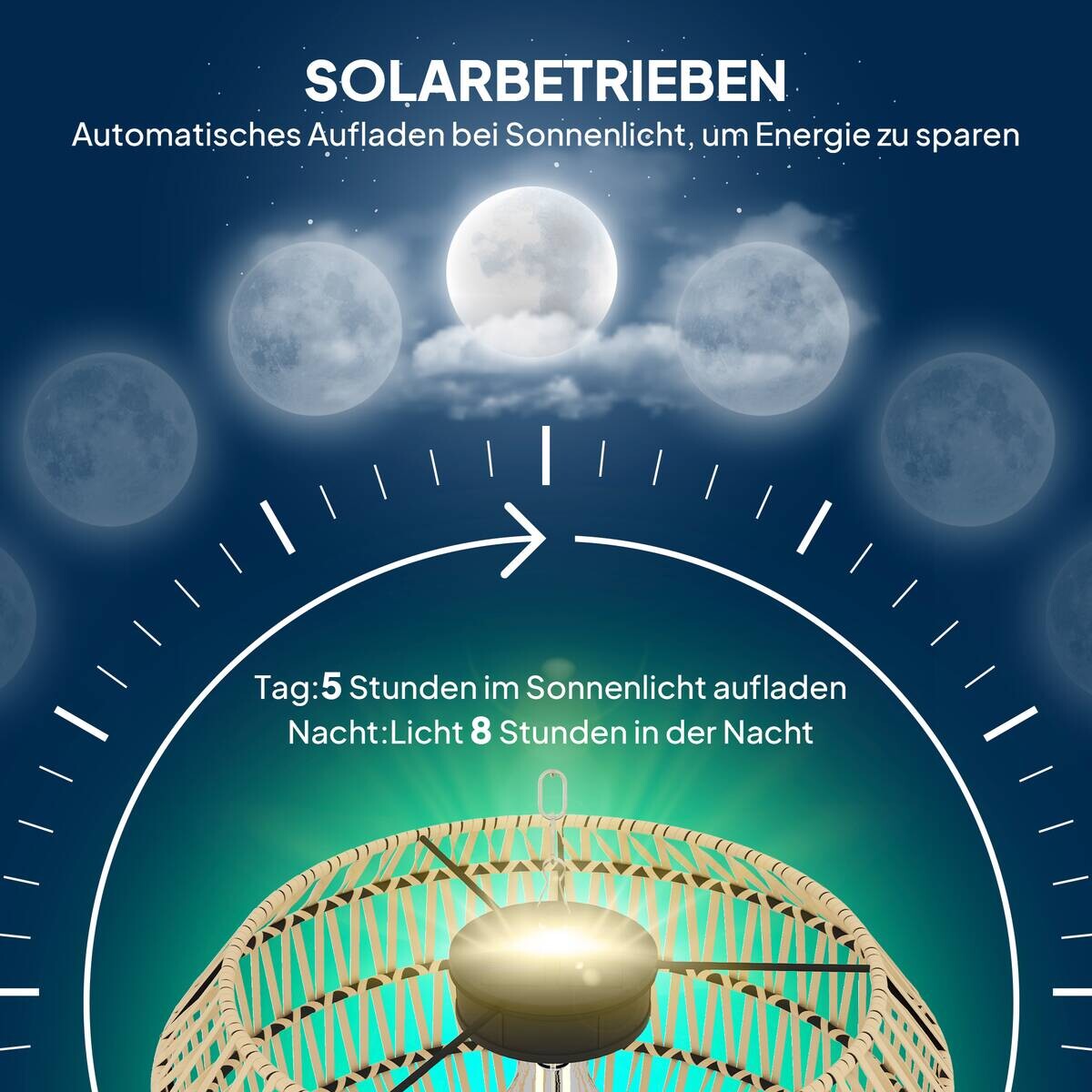 Rattan Solarlampe gelb Polyethylen Stahl B/H/L: ca. 32x178x44 cm