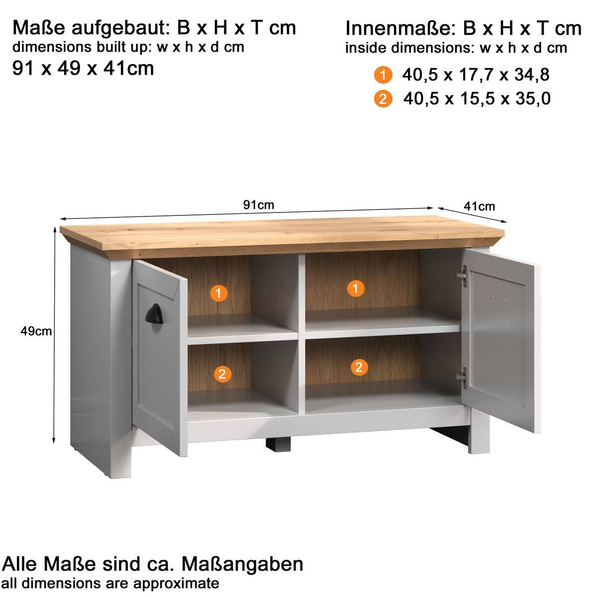 Sitzbank Landside Lichtgrau Eiche Artisan Nachbildung B/H/T: ca. 91x49x41 cm