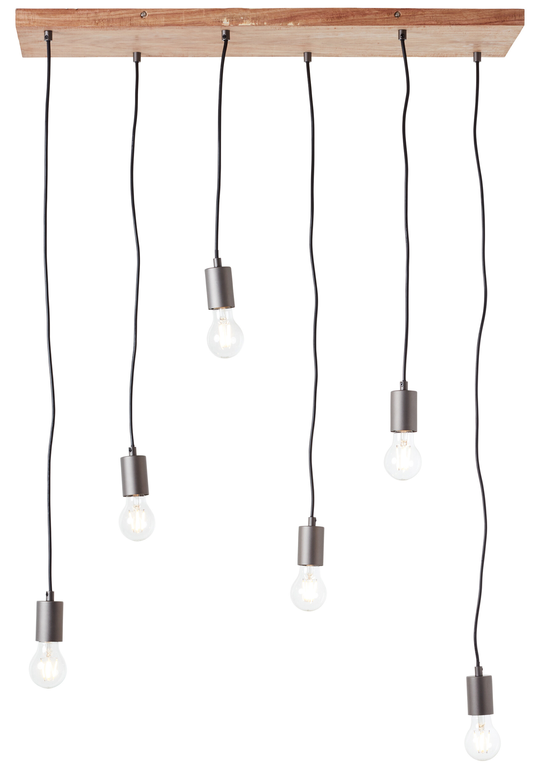 Brilliant Pendelleuchte Rustik 99542/76 schwarz natur Metall Holz B/H/T: ca. 80x125x25 cm E27 6 Brennstellen