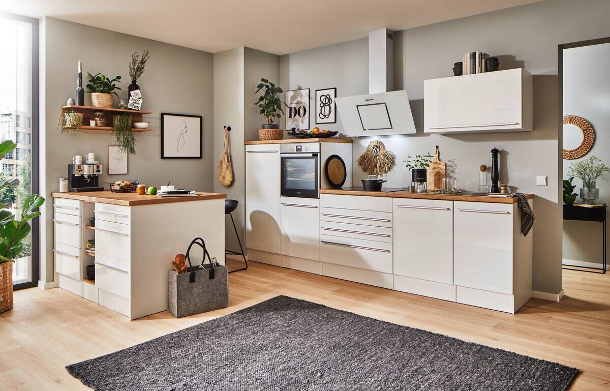 Respekta Inselküche Gabriel weiß Hochglanz B/H/T: ca. 320x200x60 cm