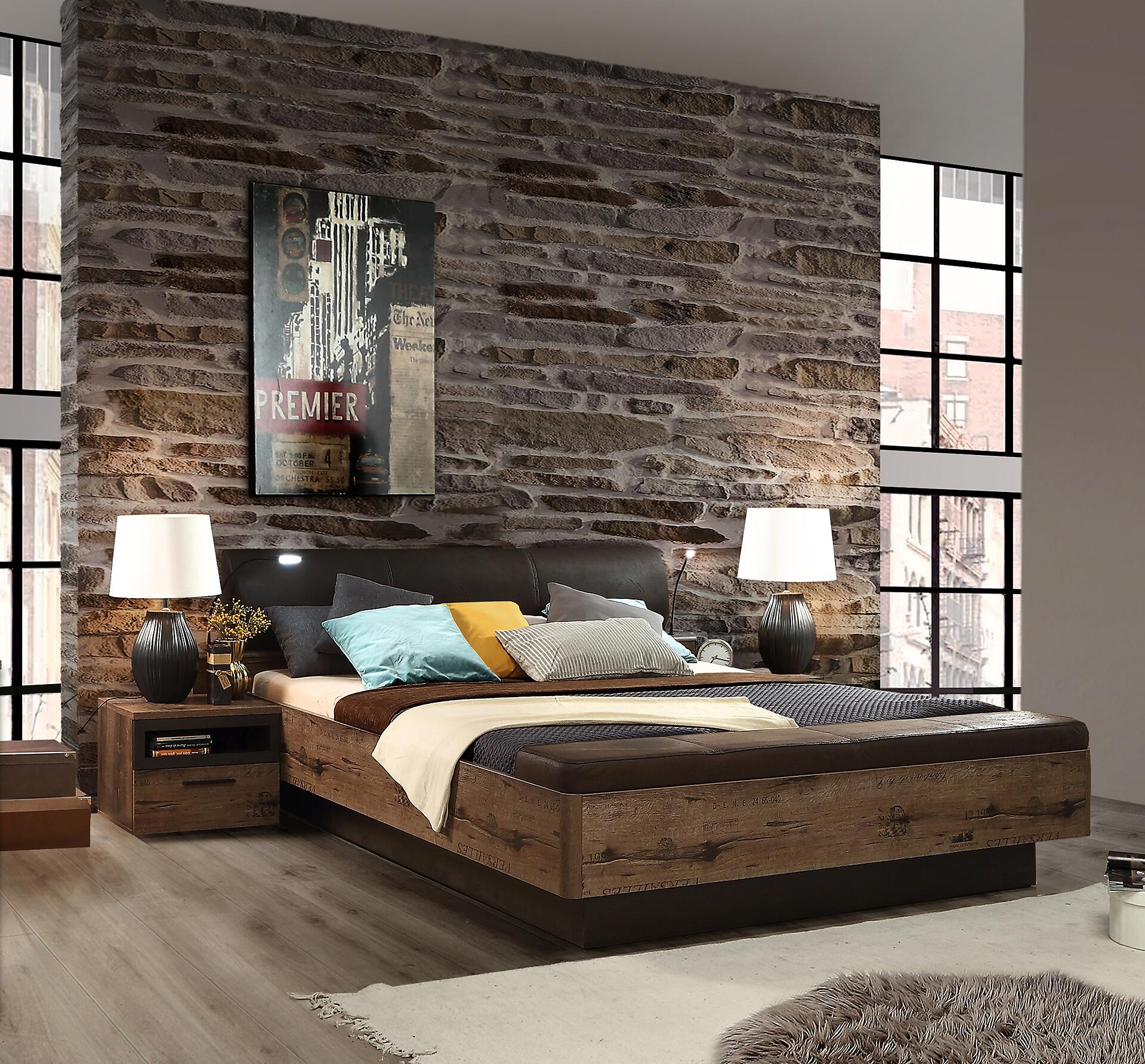 Bett  schlamm Eiche Nachbildung B/H/T: ca. 219,8x90x242,2 cm