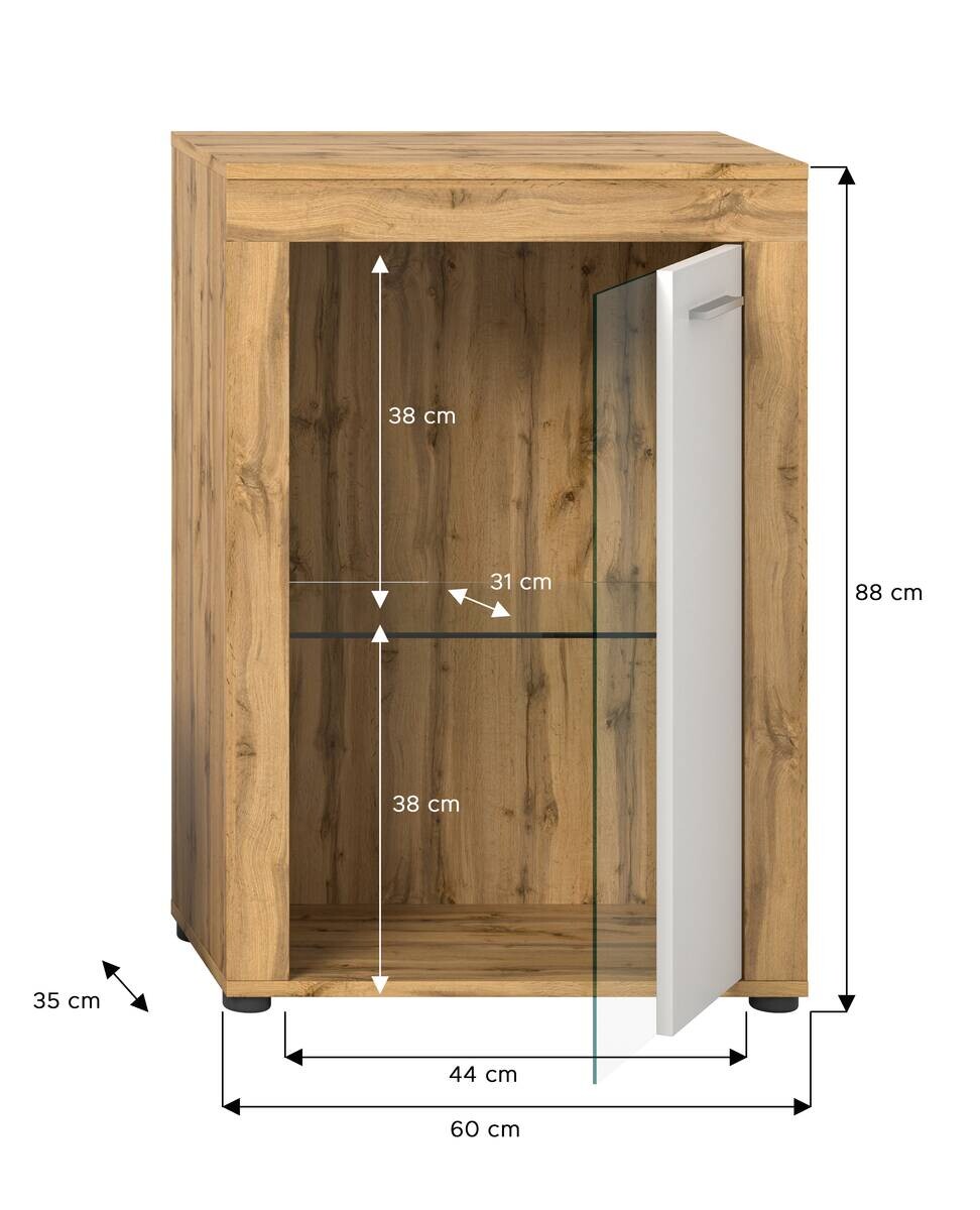 Vitrine Jam Eiche Wotan Nachbildung weiß B/H/T: ca. 60x86x35 cm