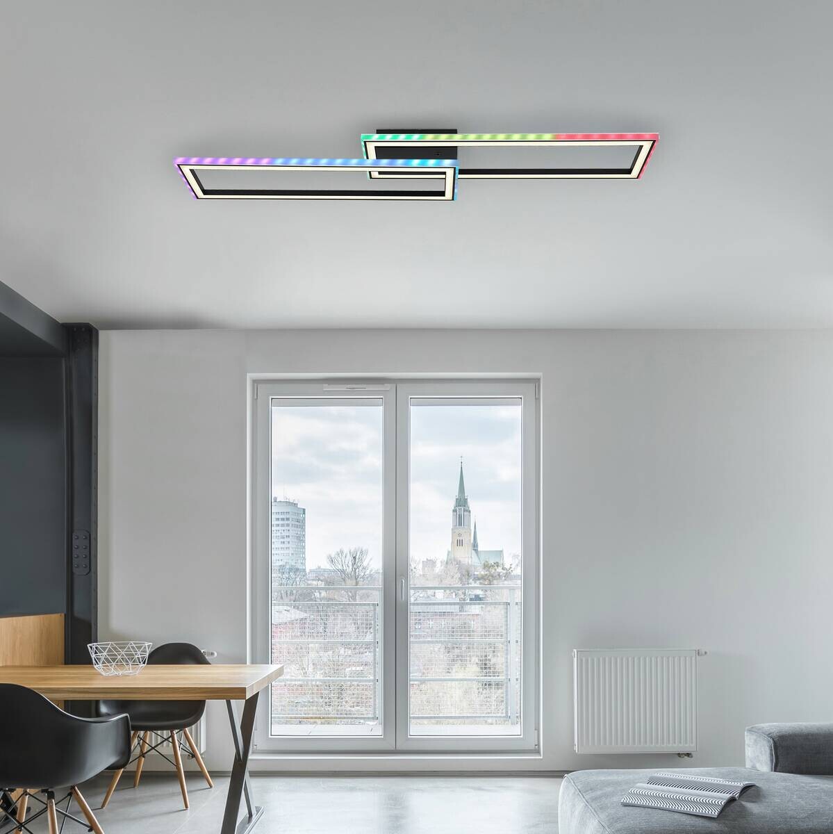 GLOBO LED-Deckenleuchte Opal schwarz Kunststoff Metall B/H/T: ca. 24x5,5x94,5 cm