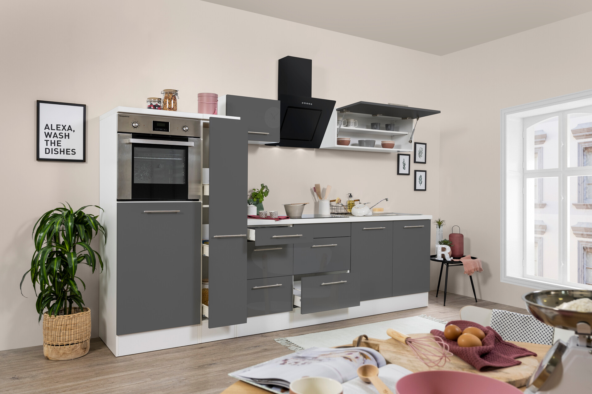 Respekta Küchenblock Amanda grau Hochglanz B/H/T: ca. 300x200x60 cm