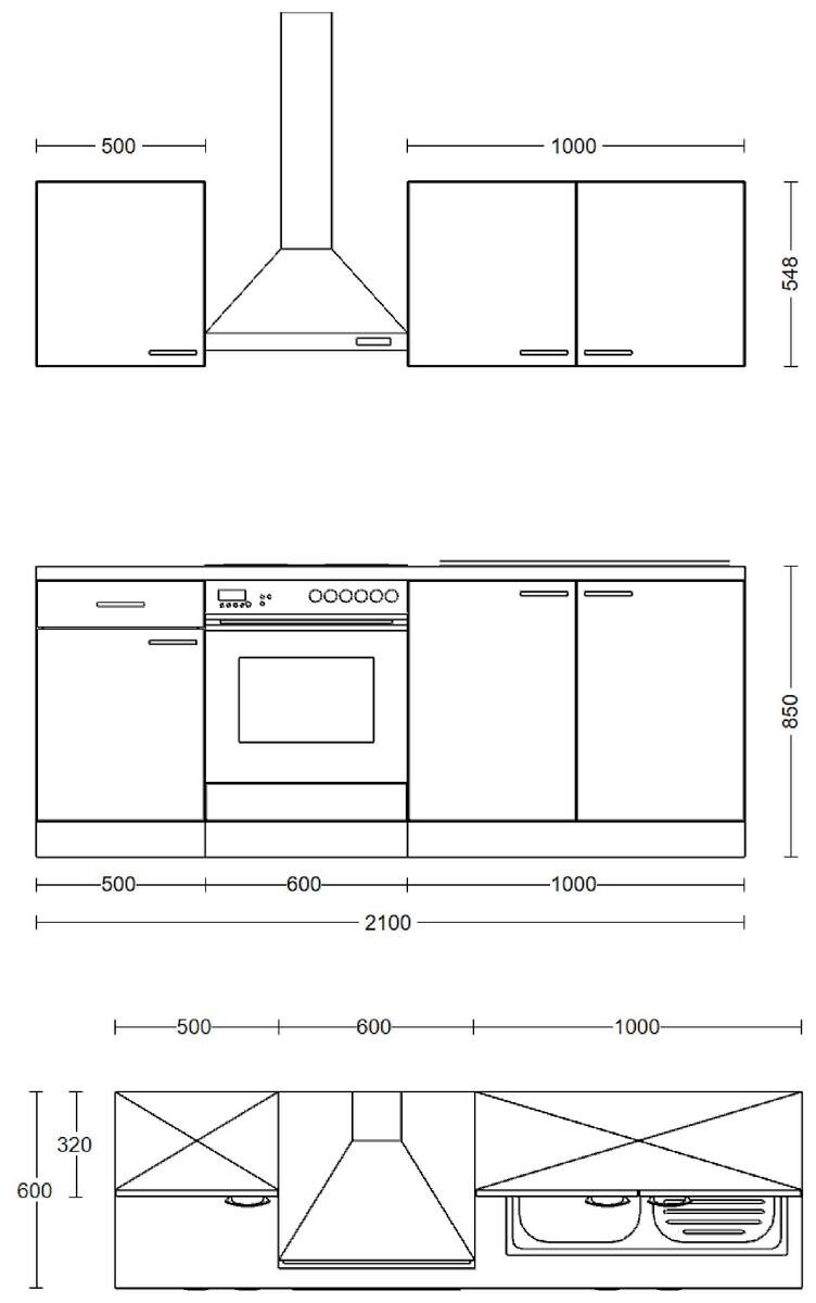 Küchenblock Wito weiß B/H/T: ca. 210x200x60 cm
