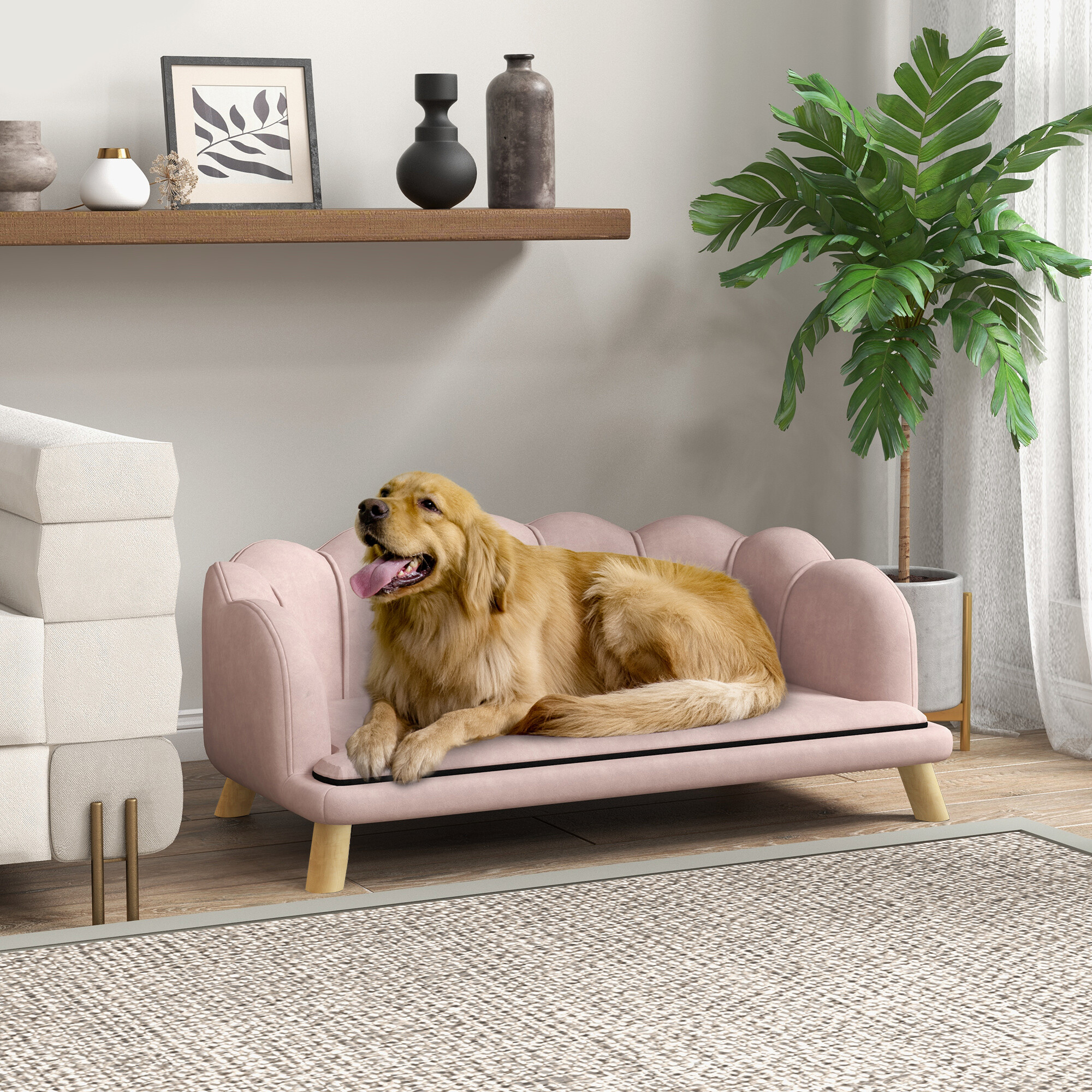 PawHut Hundesofa rosa Schaumstoff B/H/L: ca. 60,5x35,5x98,5 cm