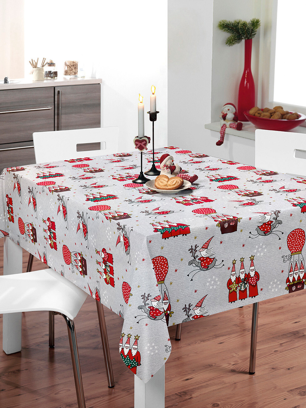 Milano Abwaschbarer Tischbelag Wichtel rot B: ca. 140 cm